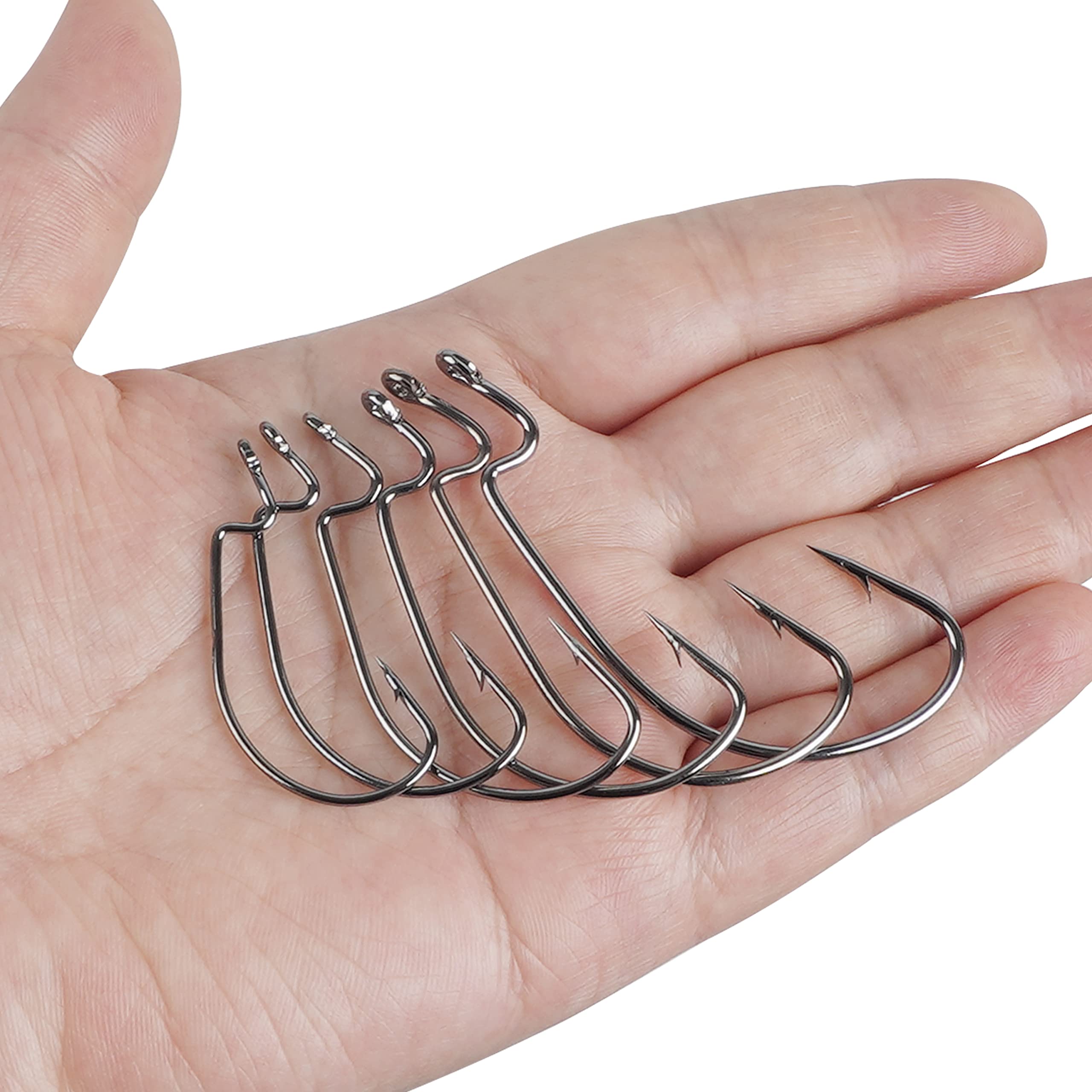 Premium Bass Fishing Hooks - 50/100pcs Offset Worm Hooks 3X Strong High Carbon Steel for Bass, Trout & Soft Plastic Baits - Texas Rig Jig Fishing (Size 1/0-5/0) - Perfect for Freshwater & Saltwater Angling, Kayak Fishing & Tournament Use