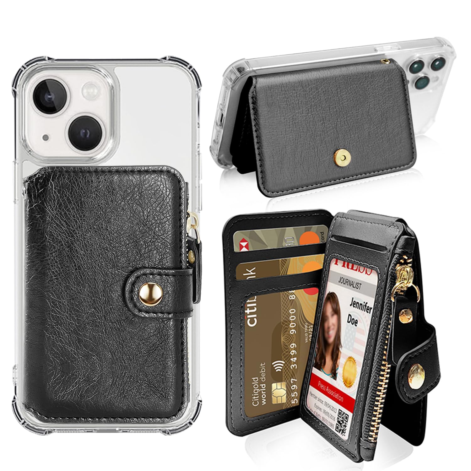 M-Plateau Phone Wallet with Zipper Coin Purse & Lanyard - Card Holder Case Compatible with iPhone 14/13/12 & Most Smartphones (Black) | Perfect for Travel, Shopping & Everyday Use