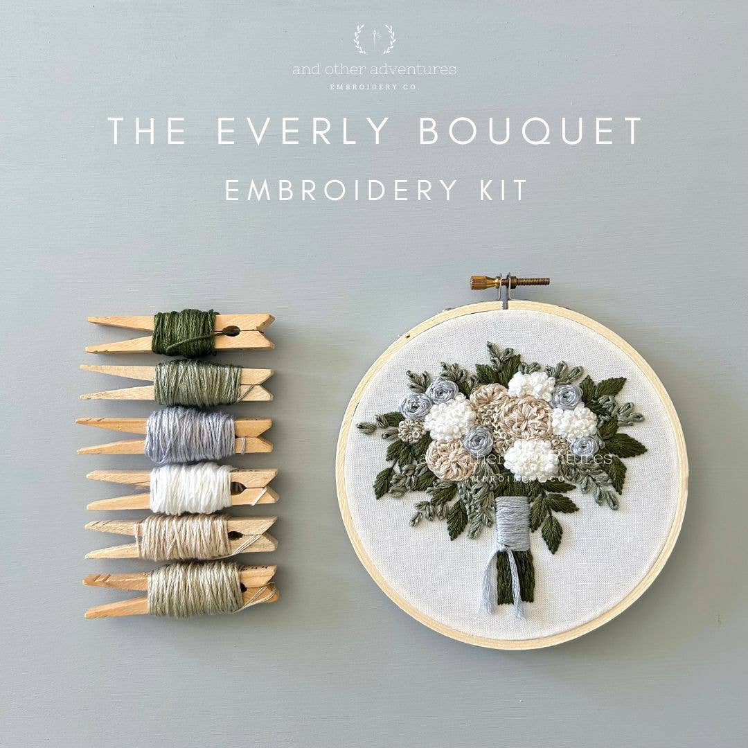 Everly Bouquet Hand Embroidery Kit for Beginners - DIY Floral Embroidery Set with Needles, Thread & Hoop - Perfect for Home Decor, Gifts & Relaxation