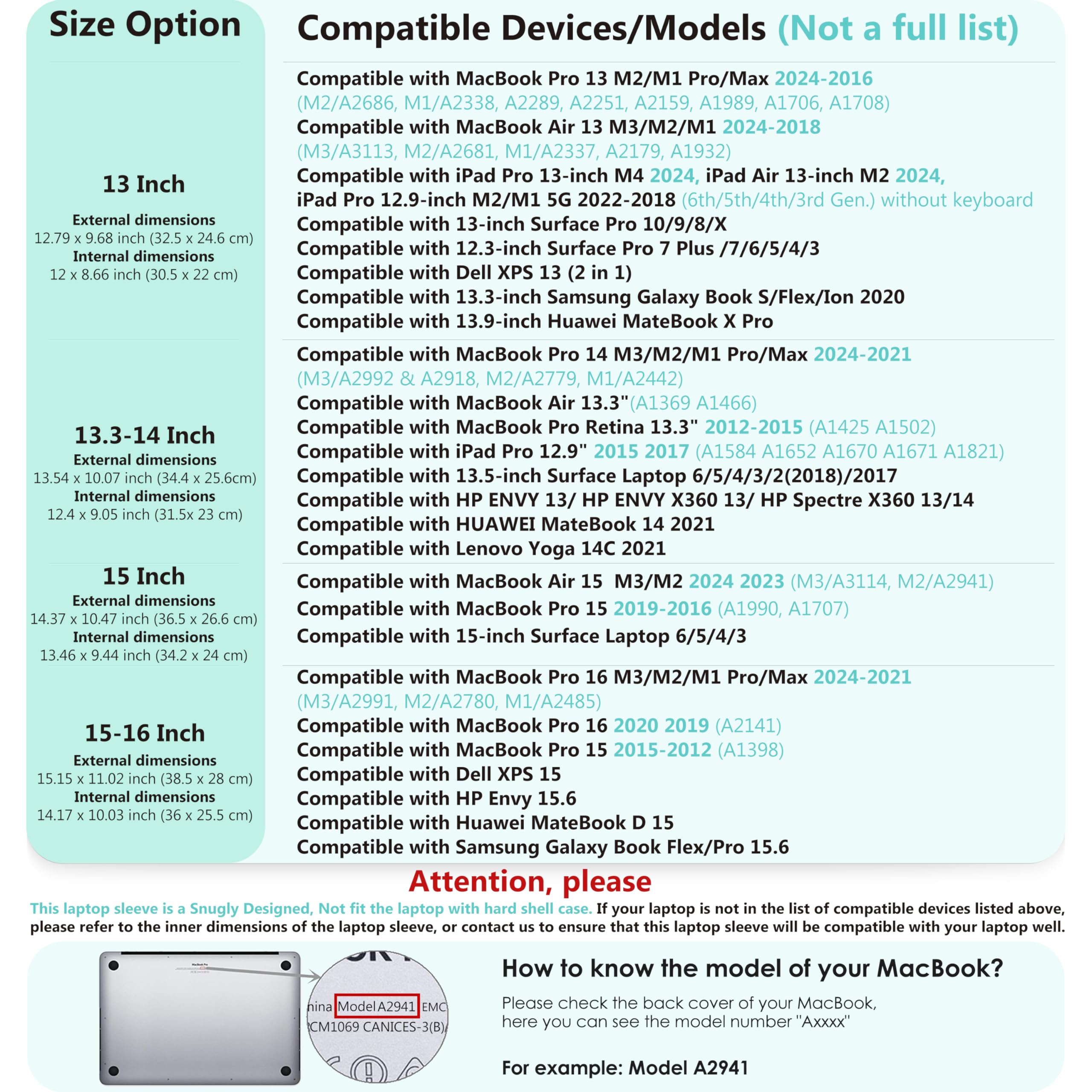 HYZUO 15-16 Inch Laptop Sleeve for MacBook Pro 16 M4/M3/M2/M1 Pro/Max (2025-2019 Models), MacBook Pro 15 (2015-2012), Dell XPS 15 - Premium Faux Suede Leather Protective Case with Accessory Bag (Mint Green) - Perfect for Work, Travel & School