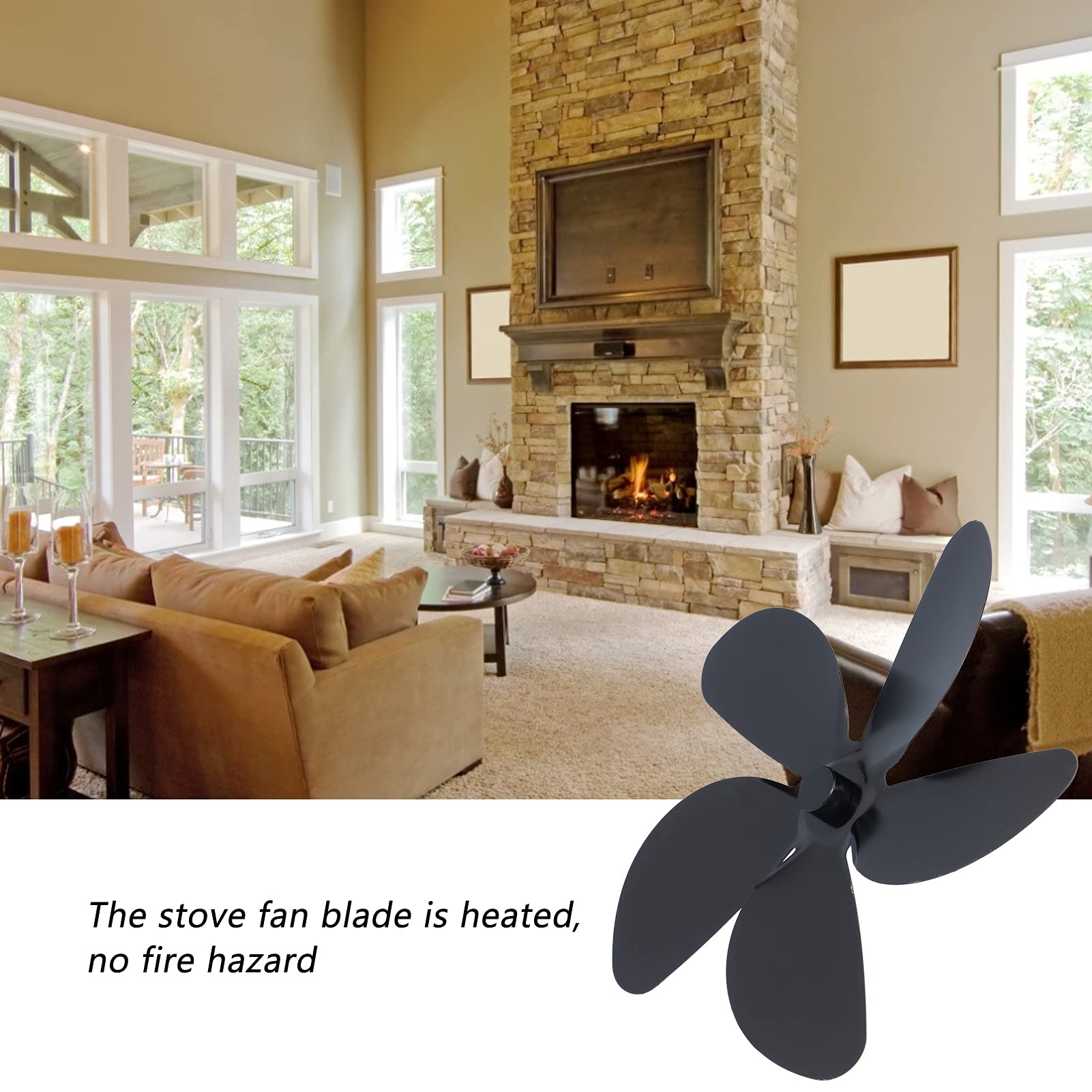 Universal Serlium Fireplace Fan Blade Replacement - 5 Blades Aluminum Alloy Stove Fan for Home Heating - Perfect for Wood Burning Stoves, Pellet Stoves & Fireplace Inserts