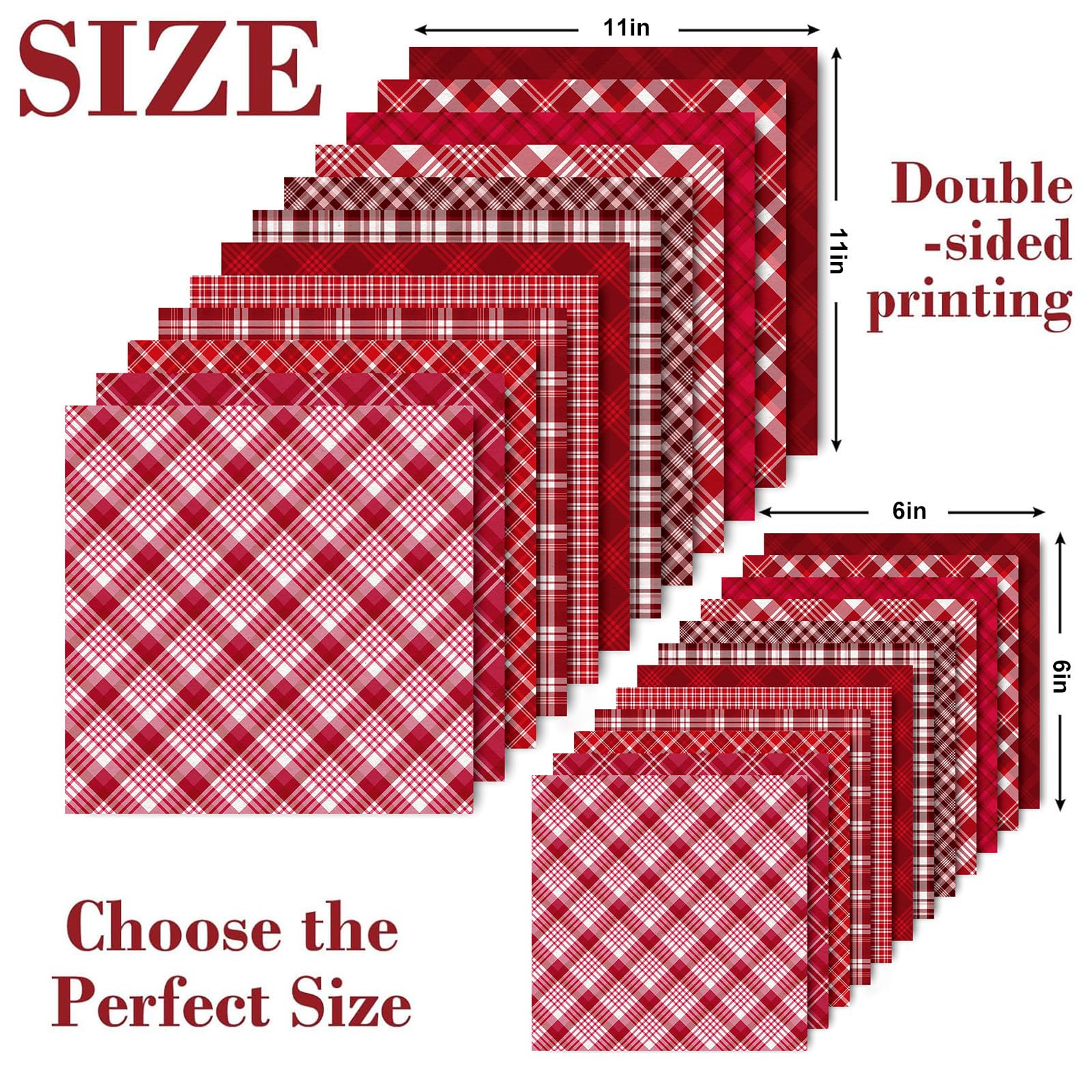 Whaline 12 Valentine's Day Pattern Paper Pack - 24 Sheets Red Buffalo Plaid Scrapbook Paper, Double-Sided Decorative Craft Paper for Card Making, Scrapbooking, DIY Projects | Perfect for Valentine's Cards, Gift Wrapping & Home Decor