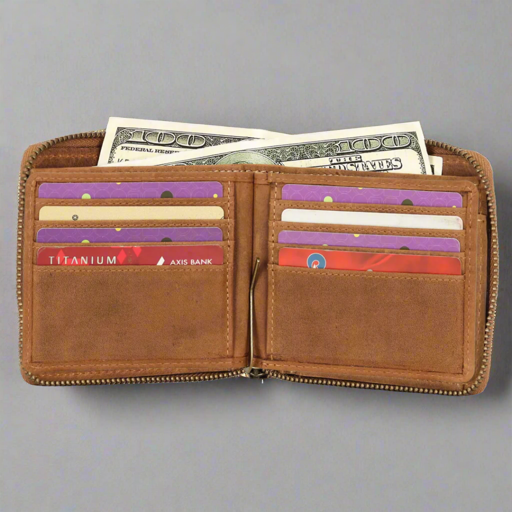 MET Hunter Genuine Leather Zip Around Wallet for Men - RFID Blocking, Multiple Card Slots & ID Window - Perfect for Travel, Business & Everyday Use