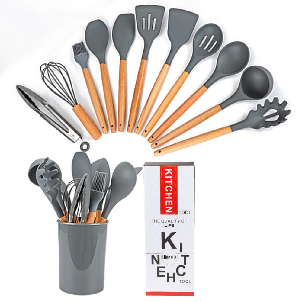 12-Piece Silicone Kitchen Utensil Set with Storage Box - Heat-Resistant, Non-Stick Cooking & Baking Tools for Home Chefs (Gray) | Perfect for Everyday Cooking, Meal Prep & Baking Needs