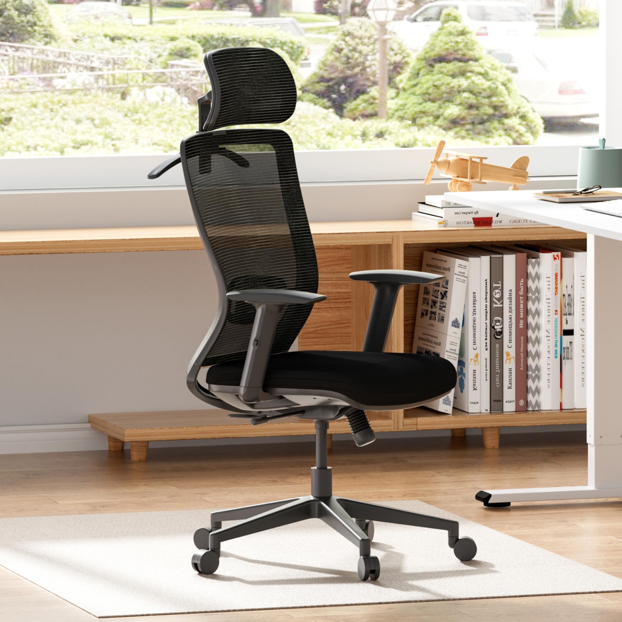 FLEXISPOT Ergonomic Office Chair with Lumbar Support - Comfortable Computer Desk Chair with Thick Seat Cushion - Big & Tall Adjustable Chair for Home Office, Study, or Bedroom (Black) - Ideal for Long Work Hours and Gaming Sessions