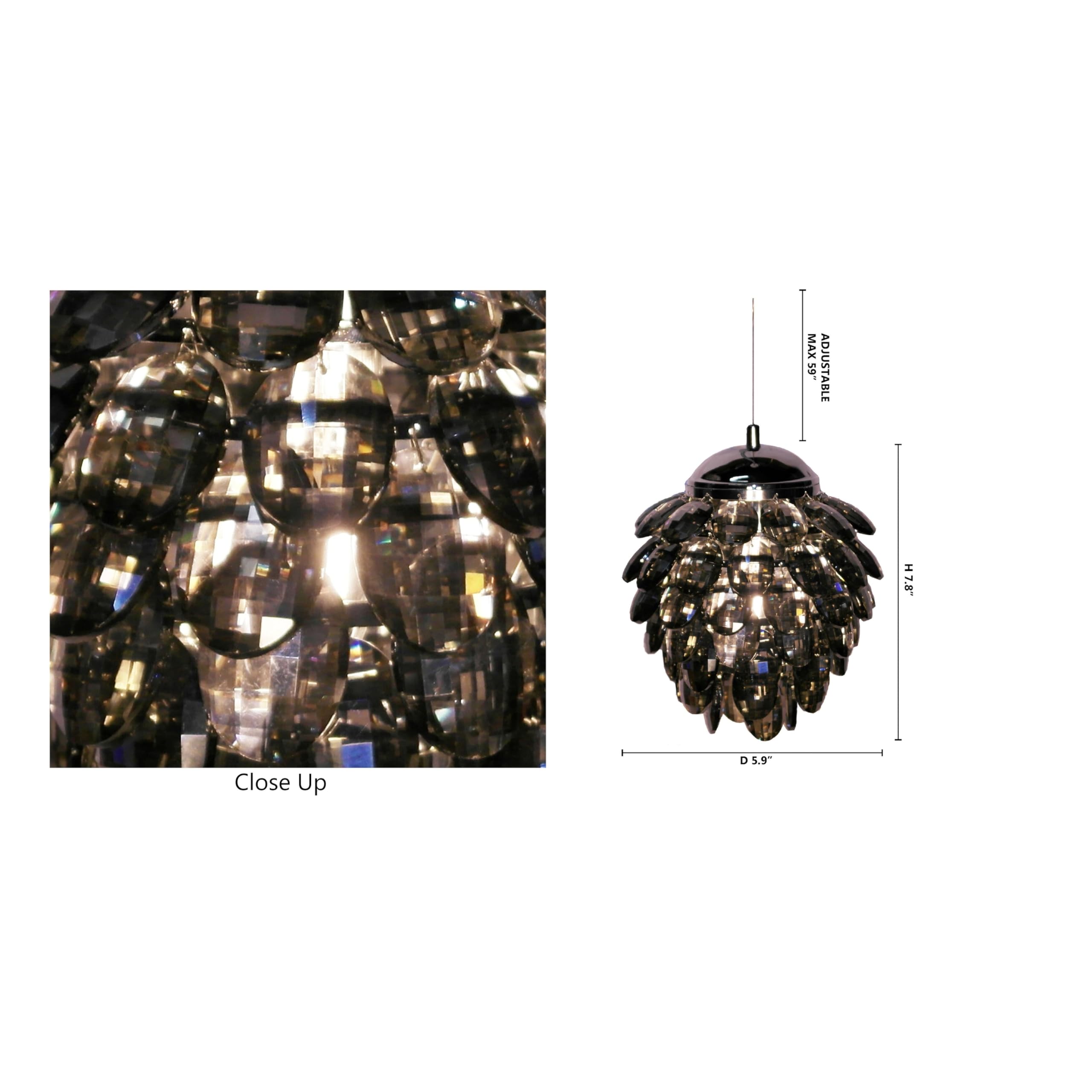 Smoke Iron Mini Pendant Light with Smoke Crystal - Elegant Vintage Hanging Fixture for Kitchen Island, Dining Room & Bedroom Lighting