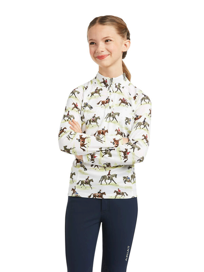 Ariat Kids Sunstopper Baselayer Top - UPF 50+ Sun Protection, Moisture-Wicking & Breathable for Outdoor Activities, Hiking, and Sports (Style: Good Show Print)