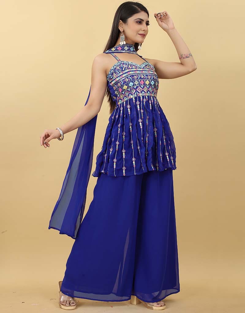 Elegant Blue Georgette Palazzo Suit Set for Women - Comfortable & Stylish Outfit for Summer, Party & Casual Wear