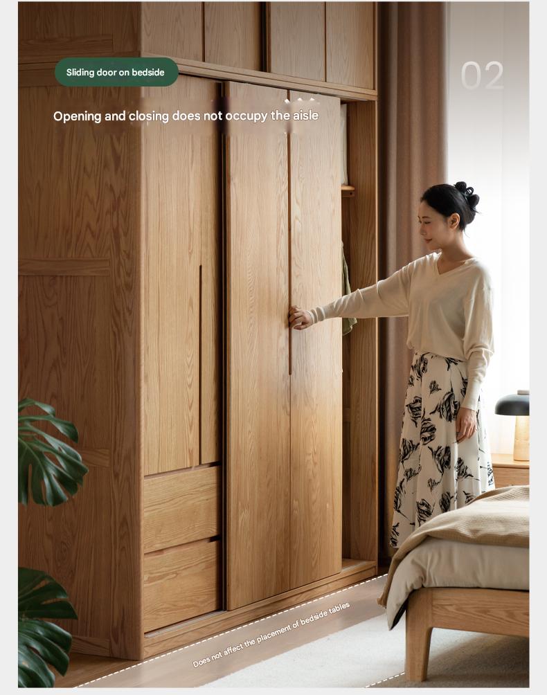 Solid Oak Wood Modern Wardrobe with Ample Storage - Perfect for Bedroom, Living Room, and Office Organization