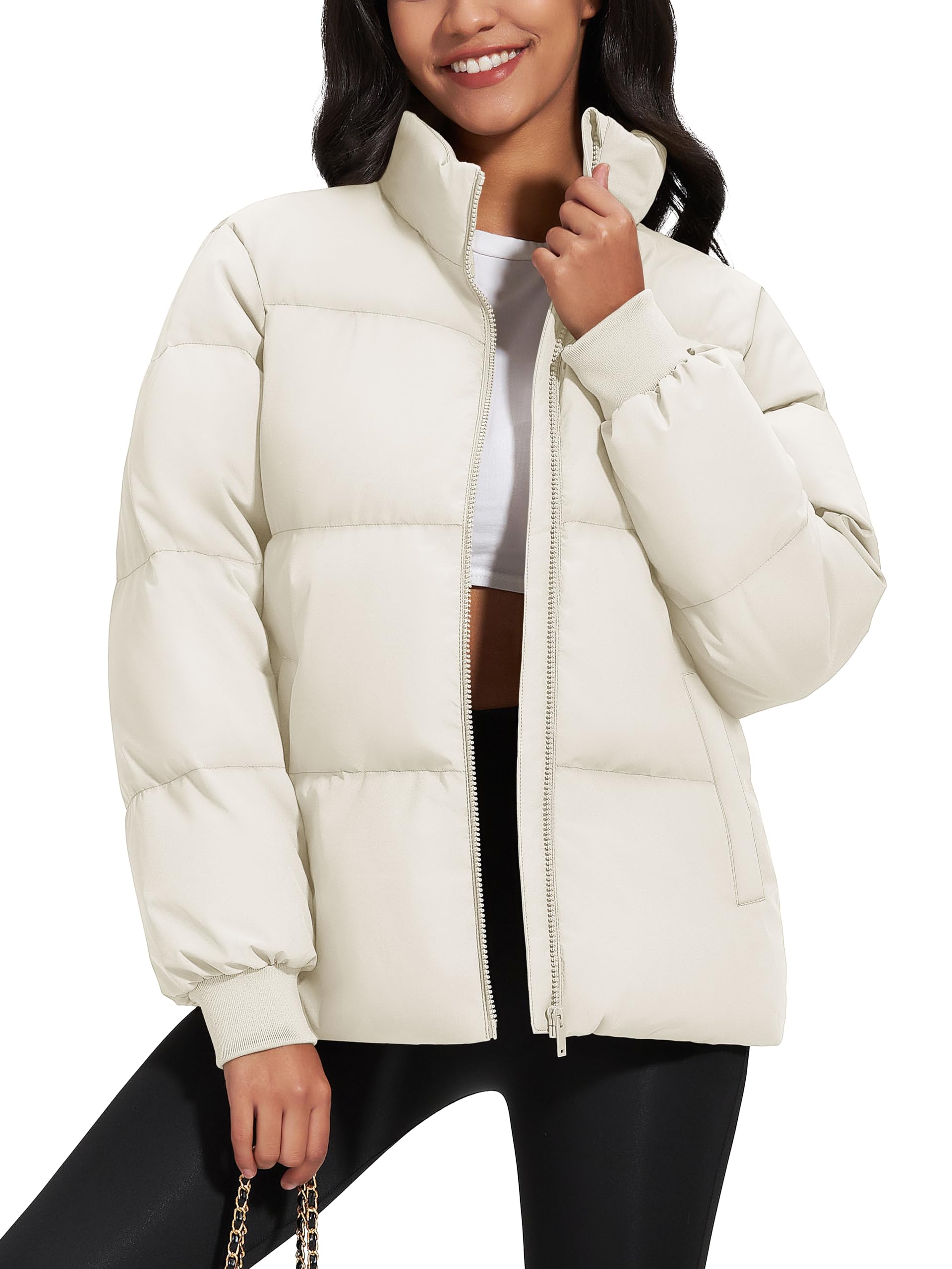 MAGCOMSEN Women's Winter Puffer Jacket - Water-Resistant Down Coat with Stand Collar, Quilted Design & Pockets | Warm Baggy Outerwear for Snow, Travel & Outdoor Activities