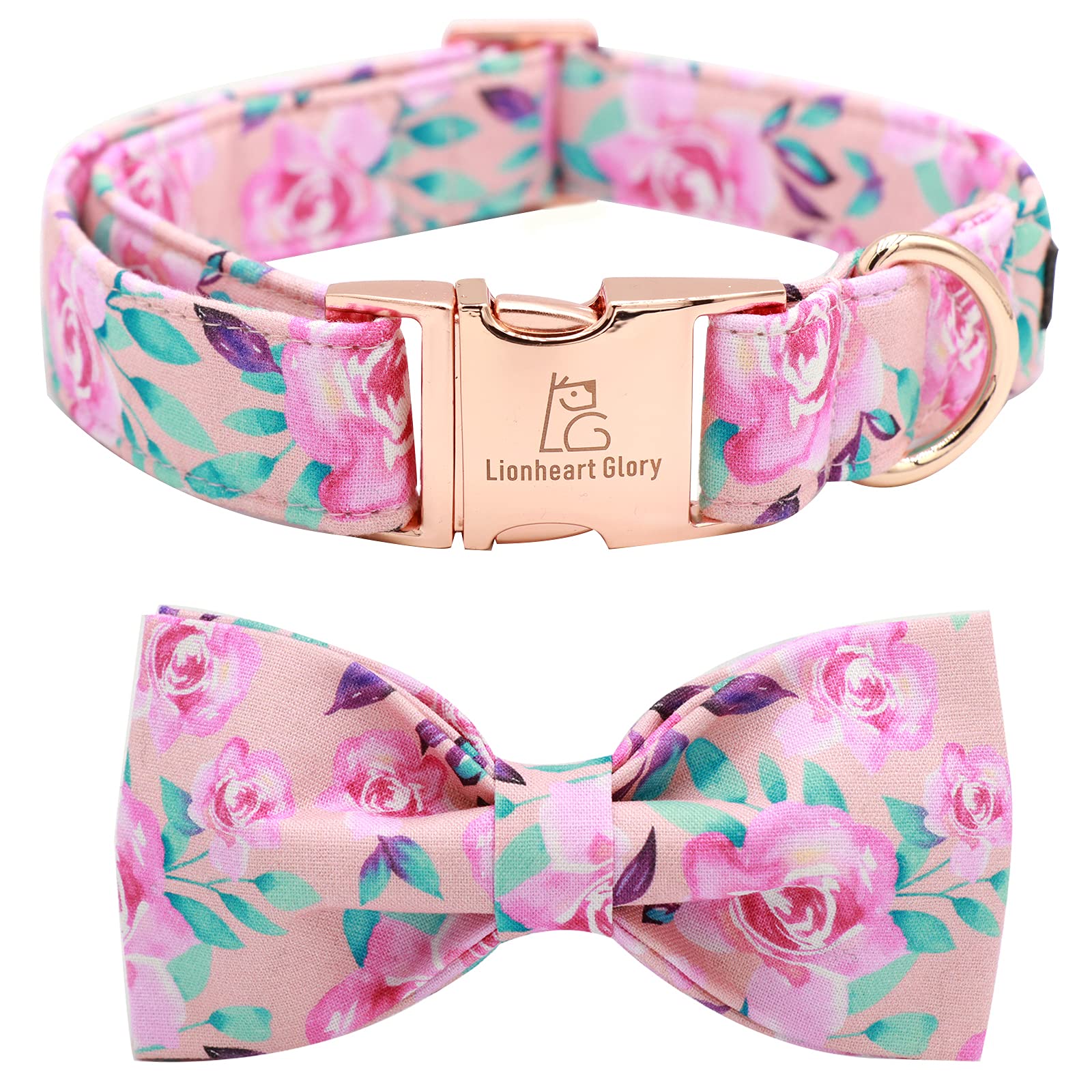 Floral Rose Print Adjustable Dog Collar with Bow Tie - Soft Pet Collar for Small, Medium & Large Dogs - Perfect for Daily Walks, Special Occasions & Photo Shoots