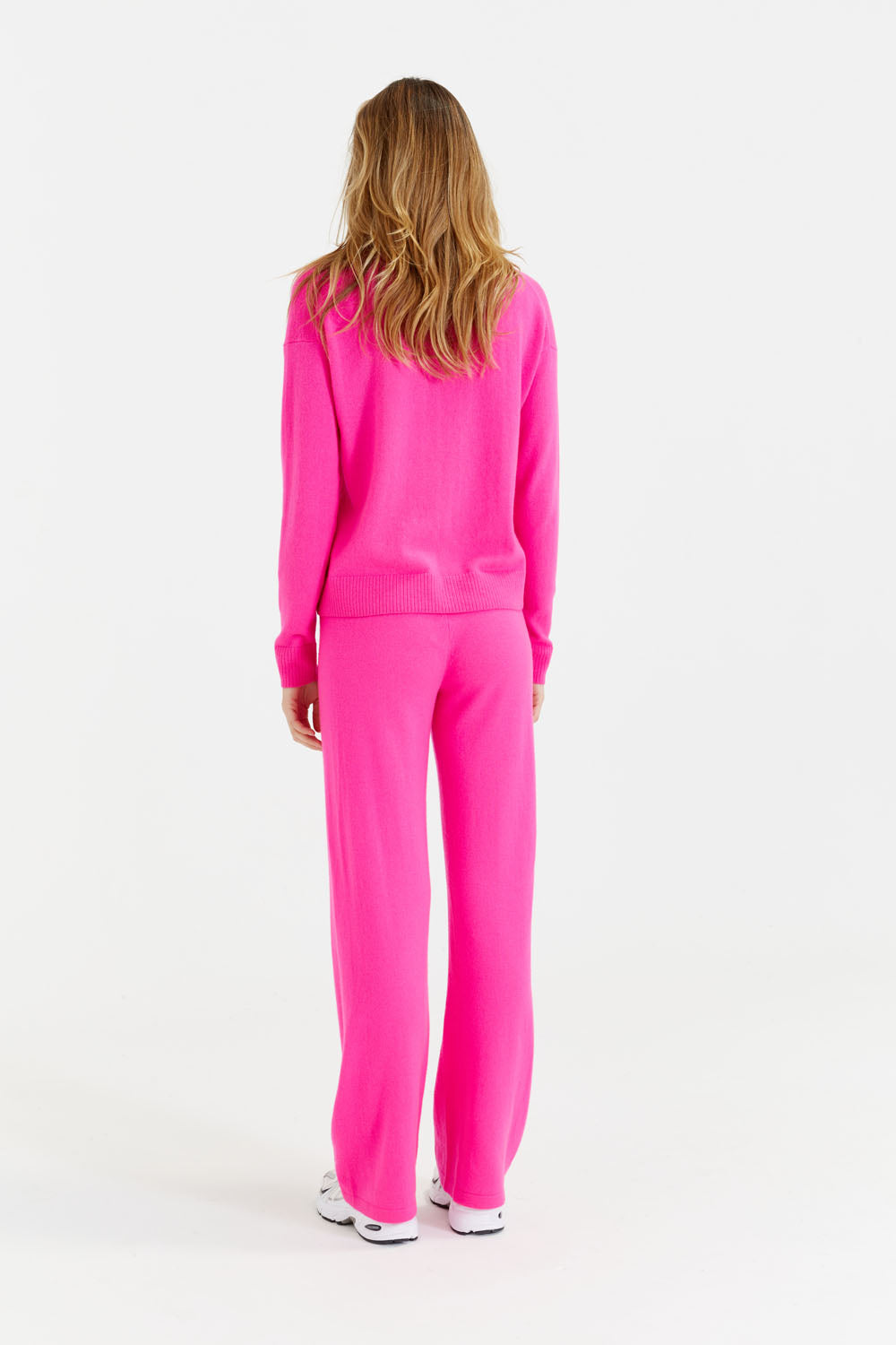 Soft Fuchsia Wool Cashmere Wide Leg Track Pants for Women - Cozy Lounge Pants for Home, Yoga & Winter Comfort
