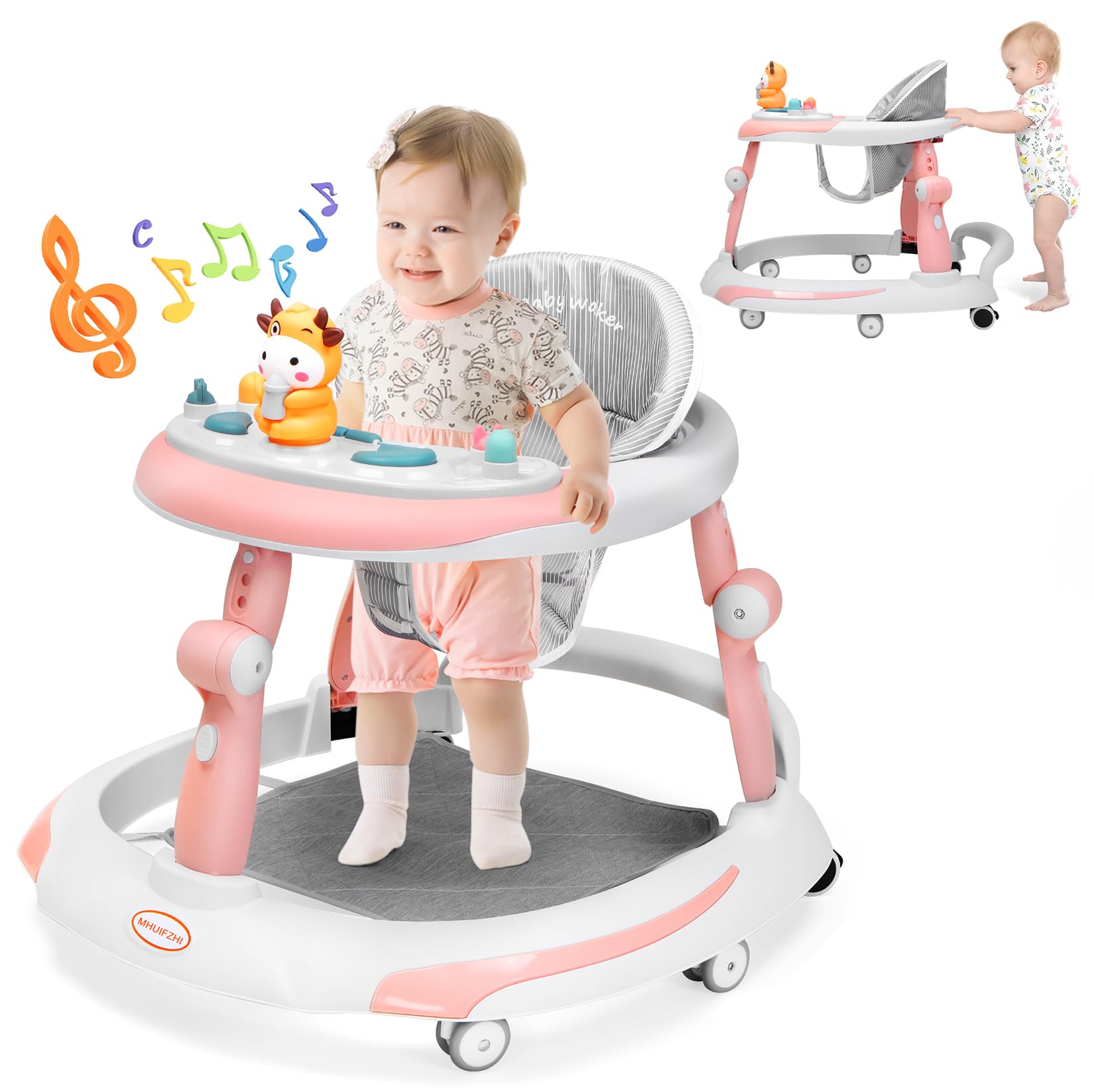 Best Baby Walker with Wheels for 6-12 Months - Adjustable & Foldable Infant Walker with Music, Safety Brakes & Anti-Rollover Design - Perfect for Learning to Walk, Playtime & Indoor Activities