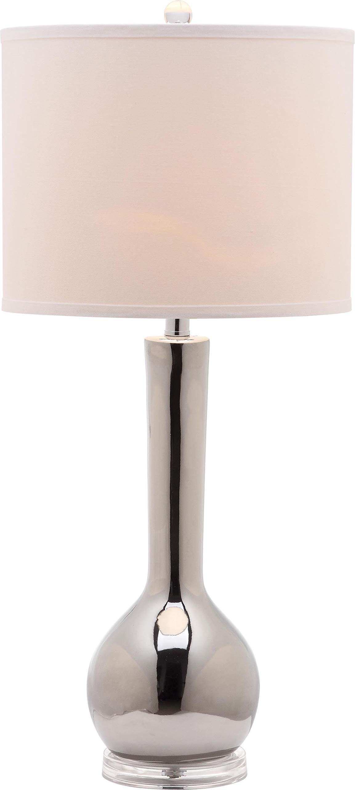 SAFAVIEH Lighting Collection Mae Long Neck Modern Contemporary Silver Ceramic 31-inch Table Lamp Set of 2 with LED Bulbs - Perfect for Bedroom, Living Room, Home Office & Nightstand Lighting