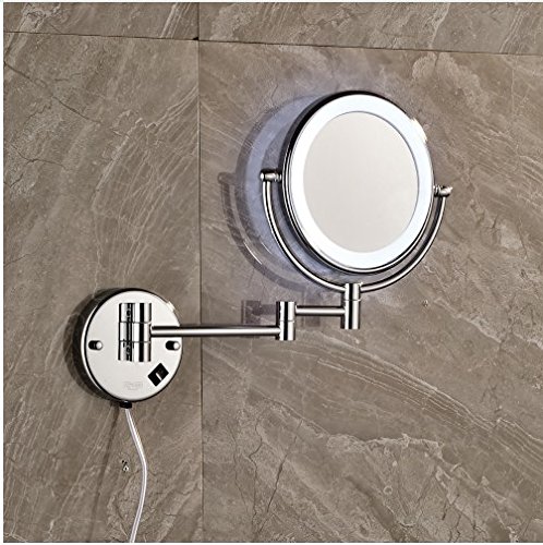 GOWE Chrome Wall Mounted Dual Arm Extendable 2-Sided Bathroom Makeup Mirror with LED Lights - Perfect for Vanity, Dressing Room & Shaving