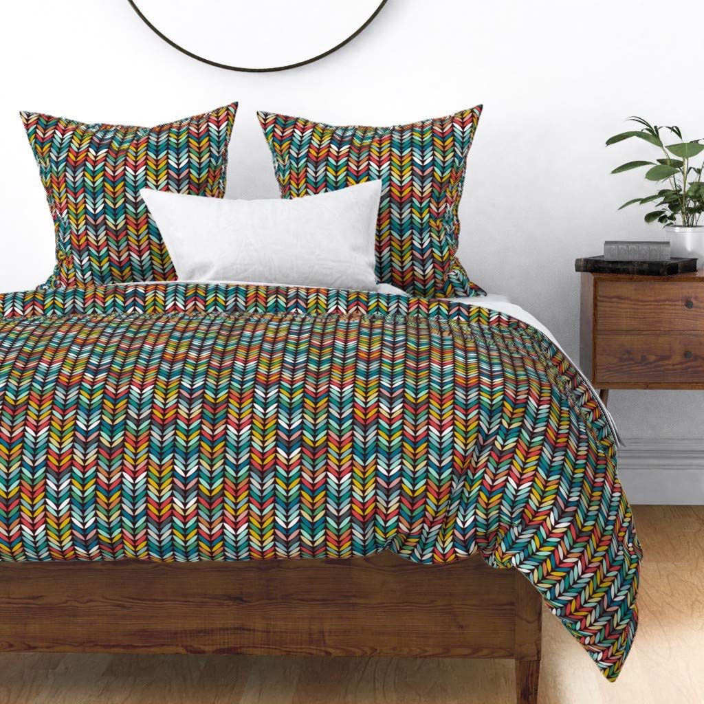 Llama Arrow Chevron Dark Nursery Duvet Cover - King/California King Size, 100% Cotton Sateen Custom Bedding | Gender Neutral Kids Room Decor, Bright Modern Print for Baby & Toddler Bedroom
