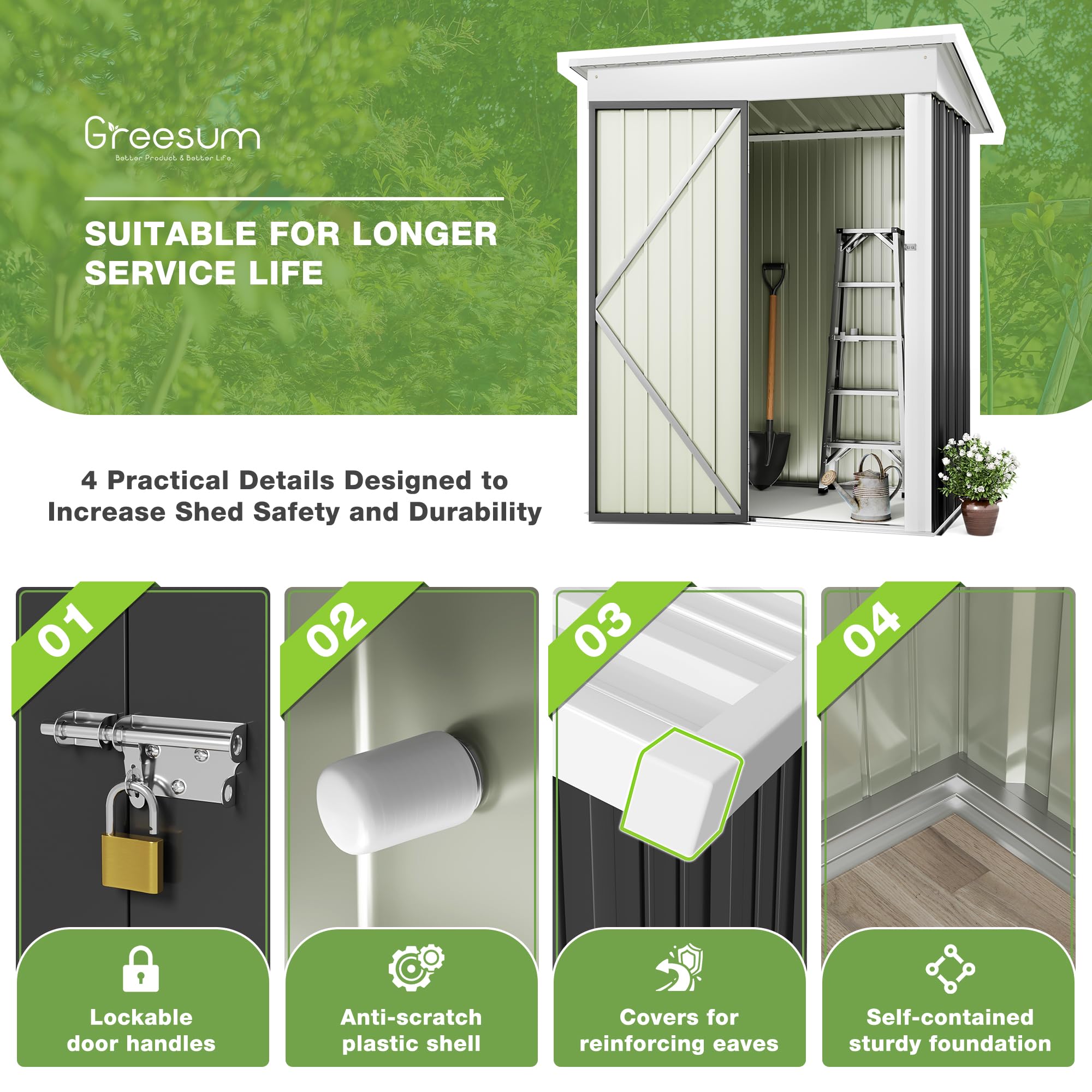 Greesum 5FT x 3FT Outdoor Storage Shed - Steel Utility Tool Shed with Lockable Door for Garden, Patio & Backyard | Weatherproof Metal Storage House for Lawn Equipment, Gardening Tools & Outdoor Gear (Gray)