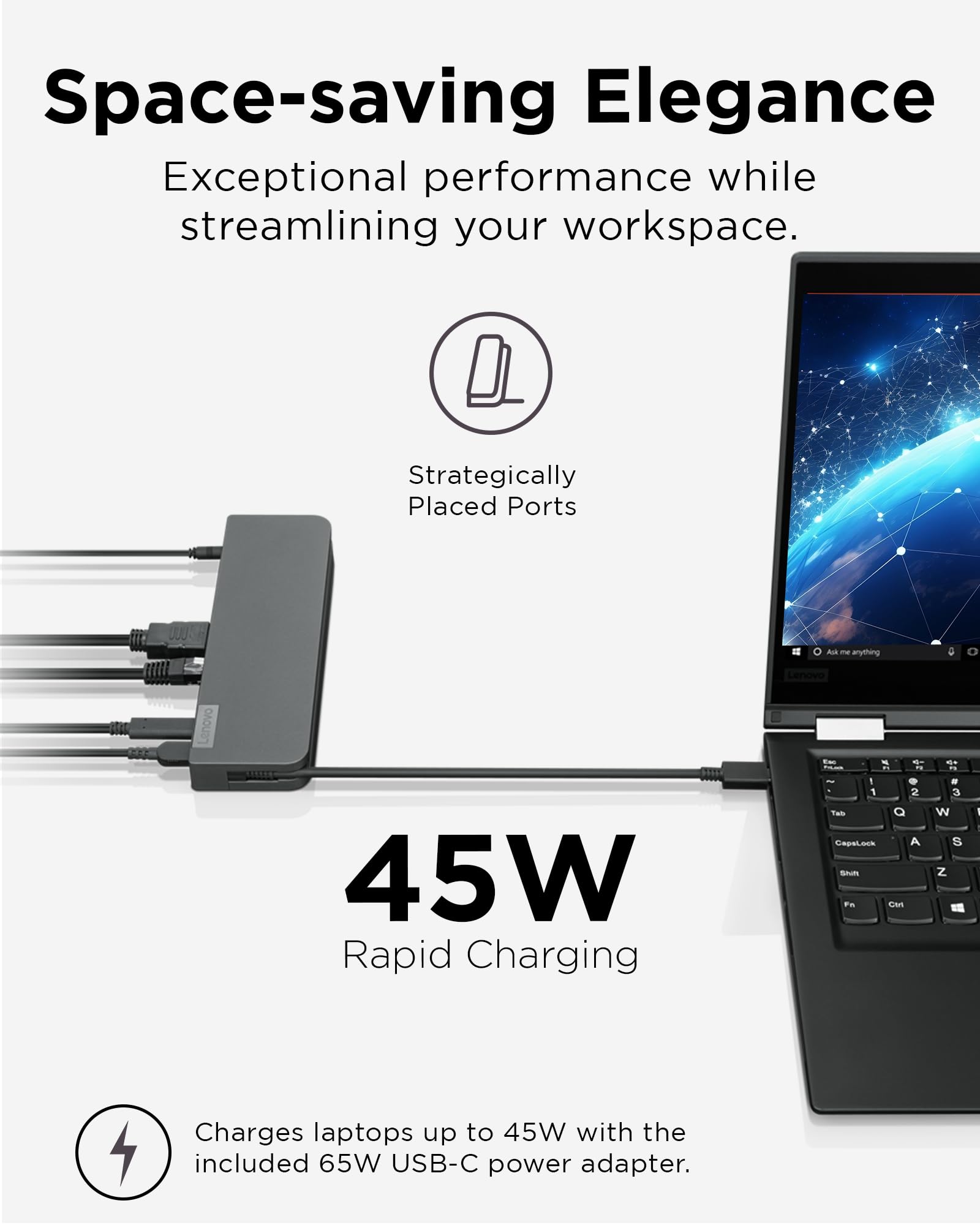 Lenovo USB-C Mini Dock - 6-in-1 Portable Docking Station with HDMI, USB 3.0, Ethernet & Power Delivery - Perfect for Home Office, Business Travel & Remote Work