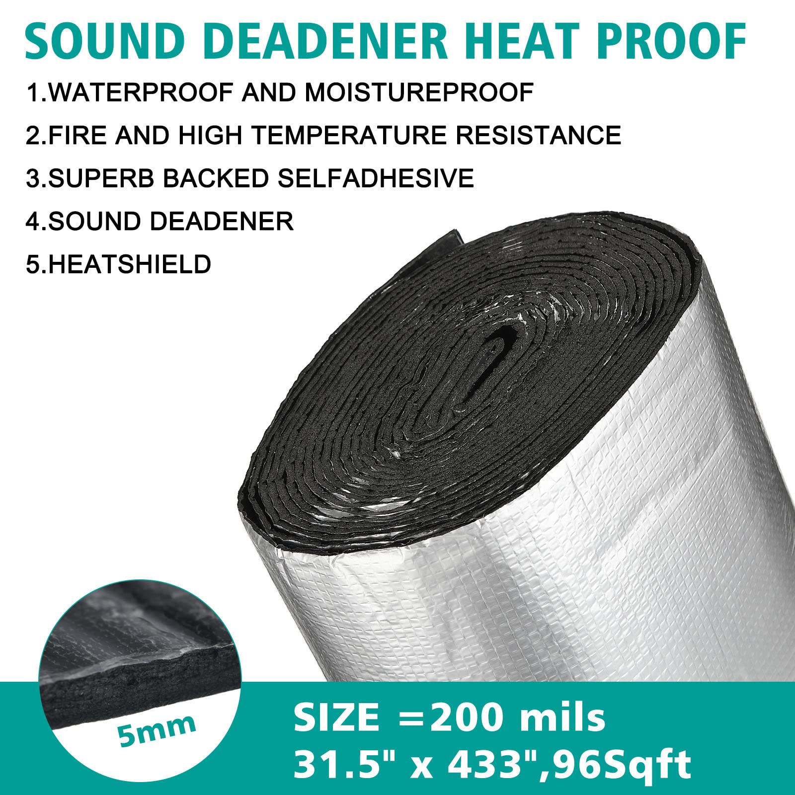 Frienda 200 Mils Car Heat and Sound Insulation Mat - Self-Adhesive Automotive Noise Deadening Material with 2 Rubber Rollers - Heat Shield for Hood, Ceiling, Doors (31.5