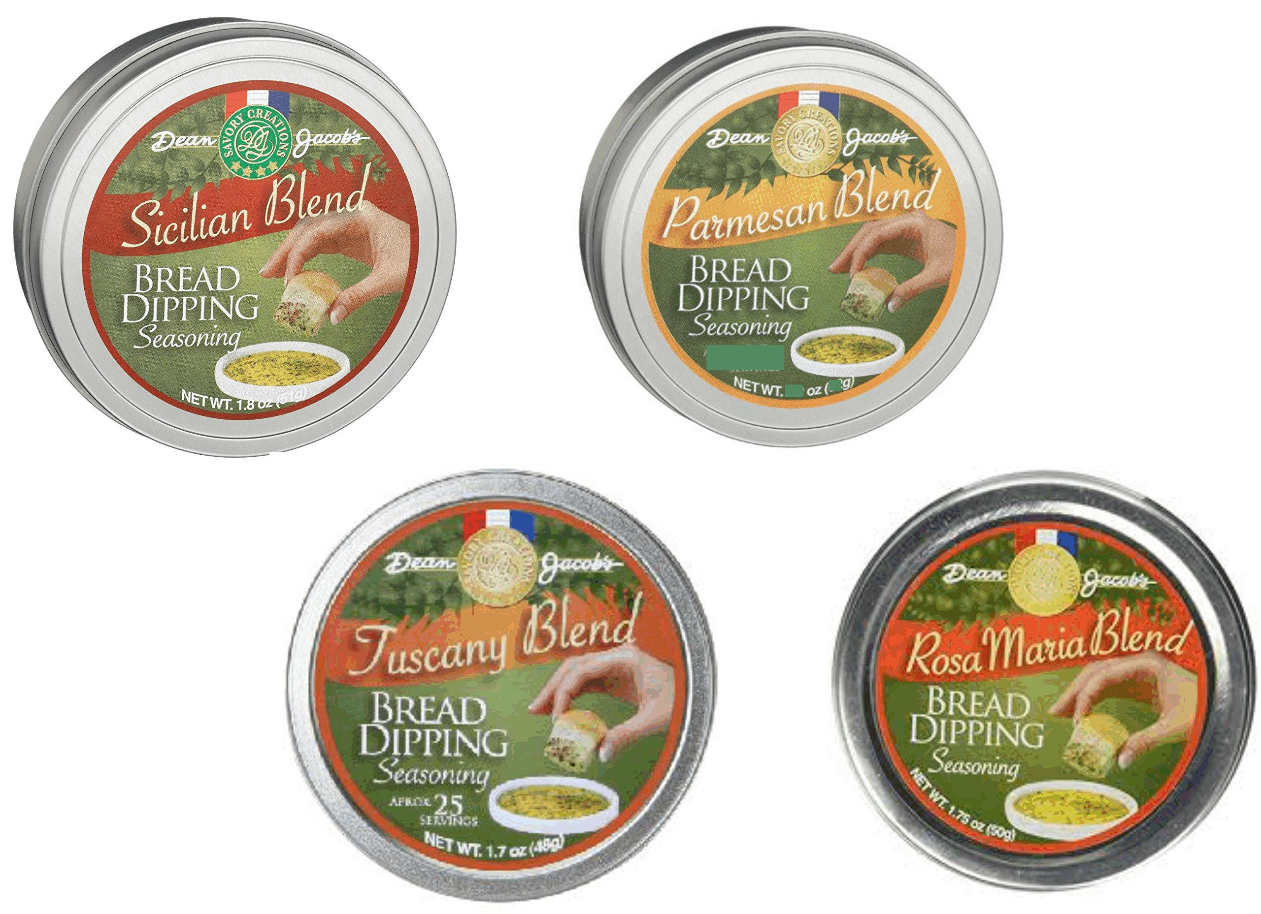 Dean Jacob's Premium Bread Dipping Oil Collection - Set of 4 Italian-Style Seasoning Tins for Gourmet Cooking, Entertaining & Restaurant-Style Dining