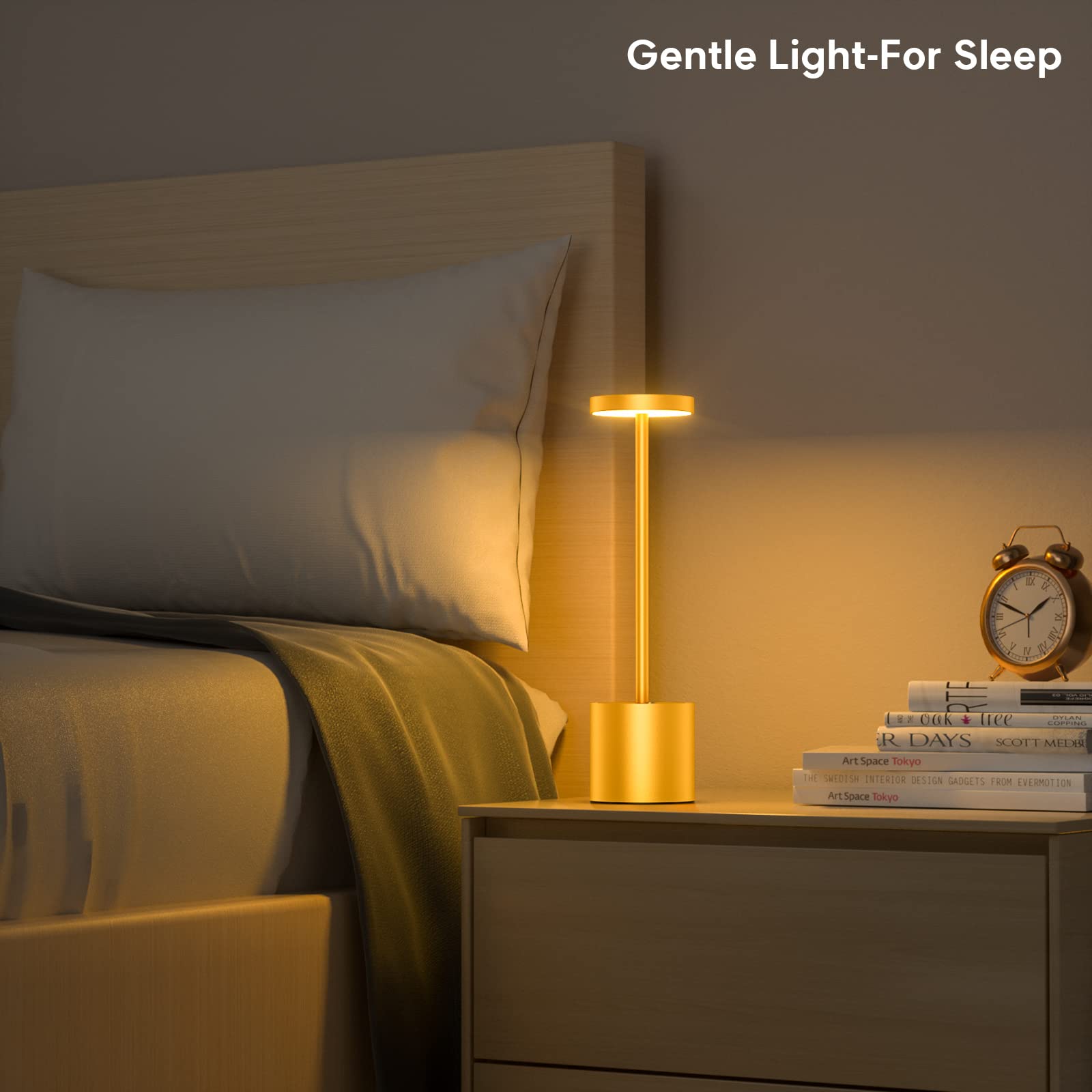 Rechargeable Cordless Table Lamp - 10.25in Portable Battery Operated Desk Light with 2 Dimmable Levels, Wireless Night Light for Dining, Restaurant, Bar, Garden, Patio & Bedroom - Gold Finish | Perfect for Outdoor Entertaining, Reading & Ambient Lighting
