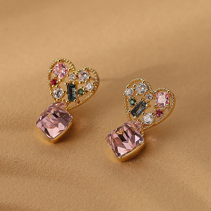 Vintage CZ Heart Dangle Earrings for Women - Sparkling Cubic Zirconia Drop Earrings | Perfect for Valentine's Day, Anniversary, Wedding & Date Night Jewelry Gift | DMS181