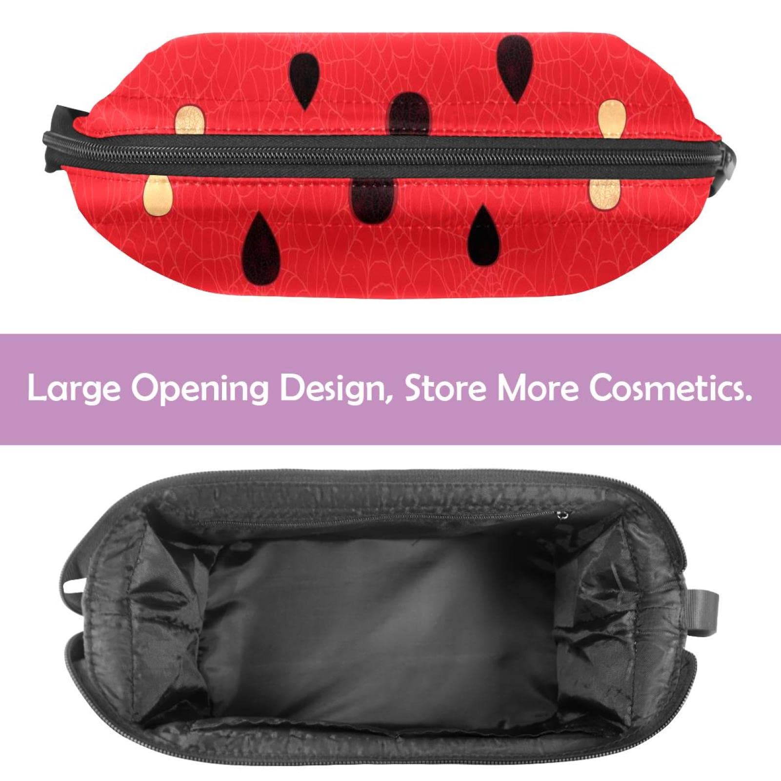 Large Travel Cosmetic Bag for Women - Watermelon Pattern Makeup Organizer, Red Fruit Design Toiletry Pouch | Perfect for Vacation, Gym, Business Trips & Daily Use
