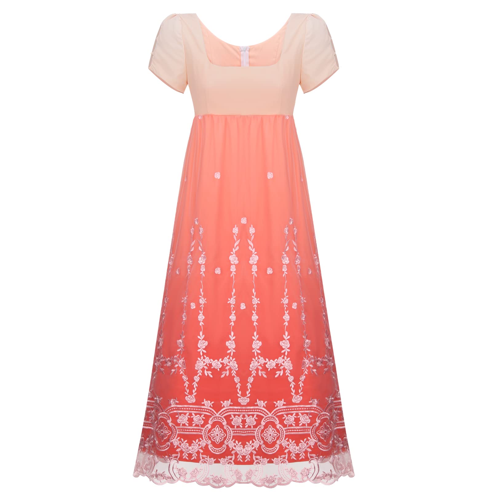 Regency Era Pink Floral Chiffon Gown - Elegant High Waist Cosplay Dress for Women | Perfect for Bridgerton, Jane Austen, and Historical Costume Events