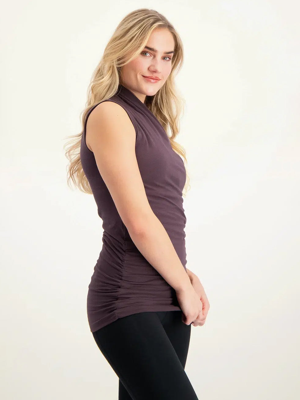 Urban Goddess Good Karma Yoga Top in Berry - Comfortable & Stylish Workout Shirt for Women - Perfect for Yoga, Pilates & Gym Sessions