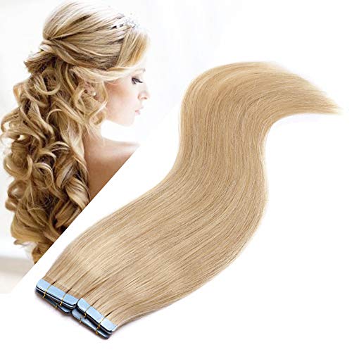 Benehair Remy Tape in Hair Extensions 20 Inch 100g - 100% Human Hair, Natural Blonde (#24), Seamless Skin Weft, 40pcs - Perfect for Daily Styling, Volume Boost & Special Occasions