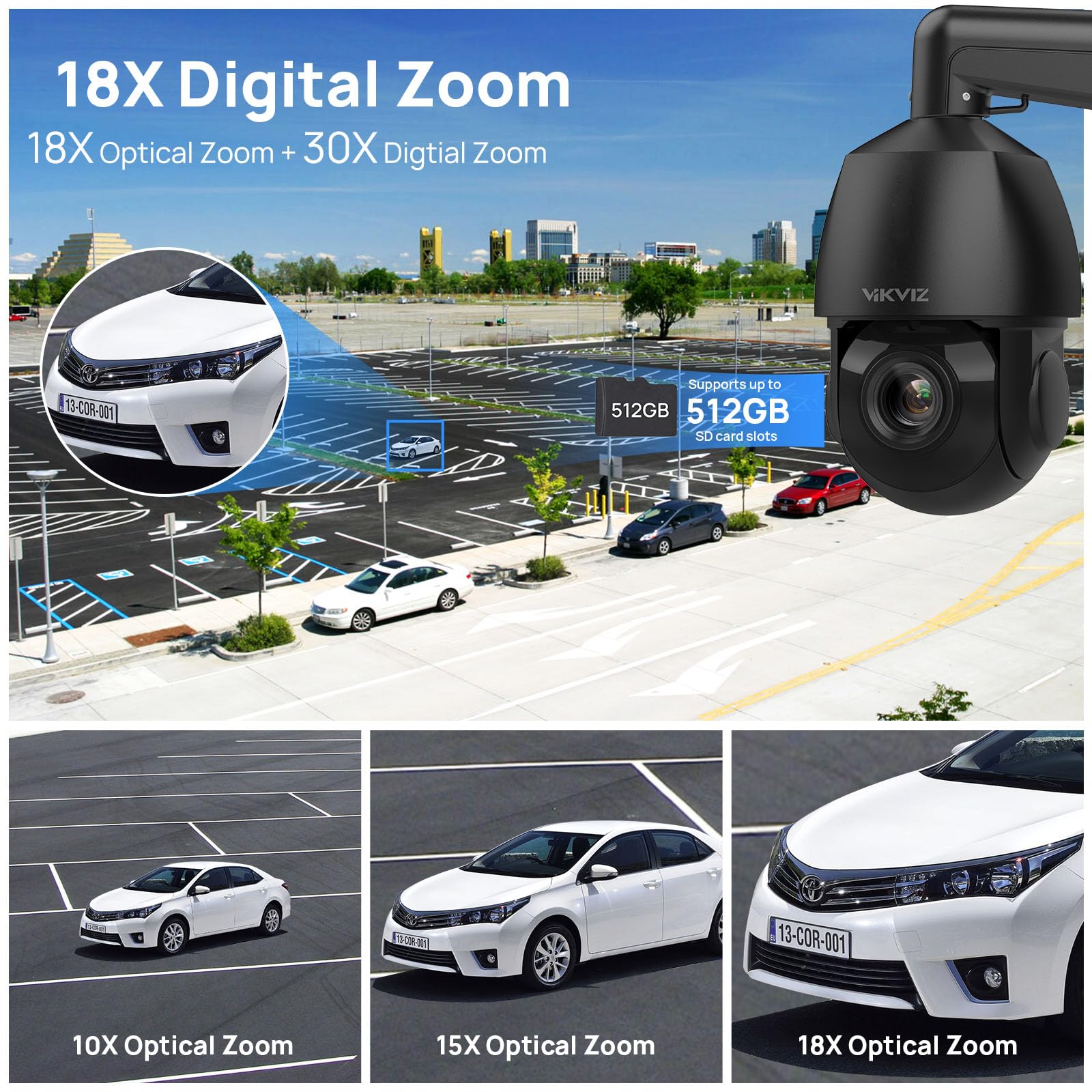 4K 8MP POE PTZ Outdoor Security Camera with 18X Optical Zoom | Auto Tracking Human/Vehicle Detection | Two-Way Audio & 328ft Night Vision | 512GB MicroSD Support | Ideal for Home Surveillance & Business Security Monitoring