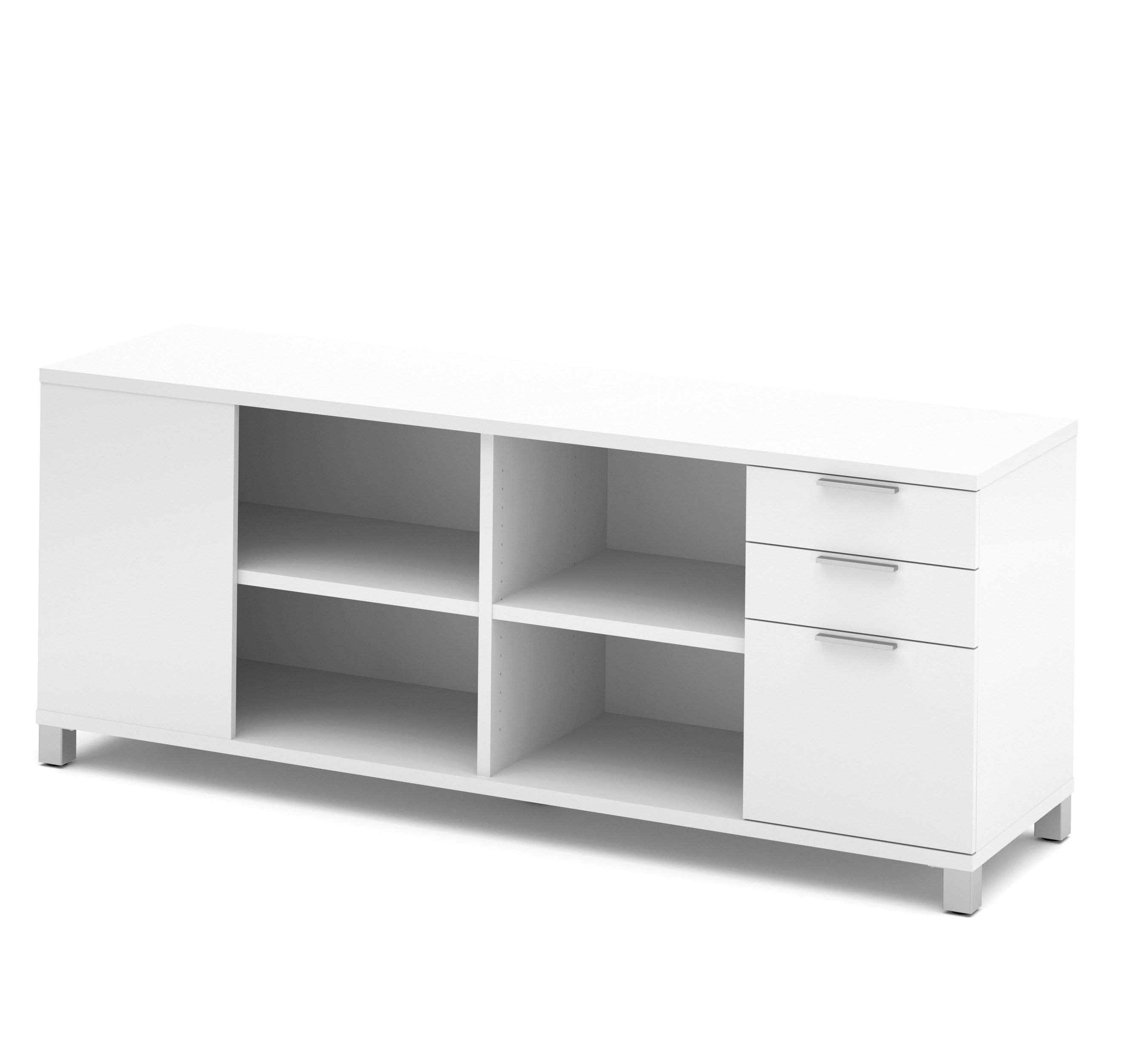 Pro Linea 3-Drawer Credenza - Modern Storage Cabinet in 2 Colors (White & Walnut) - Perfect for Living Room, Bedroom, or Home Office Organization