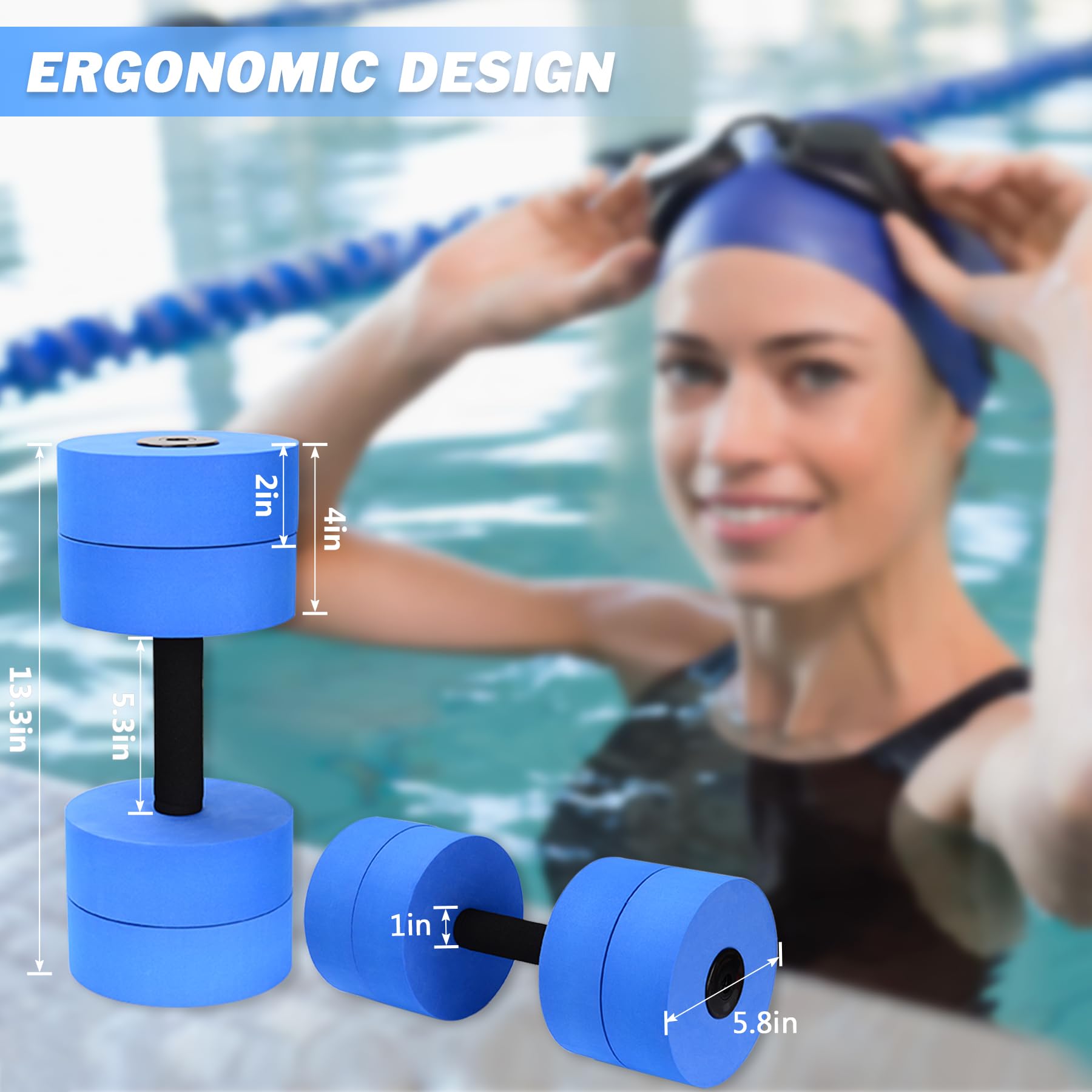 Hikeen Aquatic Exercise Dumbbells - 4 High-Density EVA Foam Pool Weights for Water Aerobics, Resistance Training, Weight Loss & Fitness - Perfect for Swimming Pools, Aqua Gym & Home Workouts
