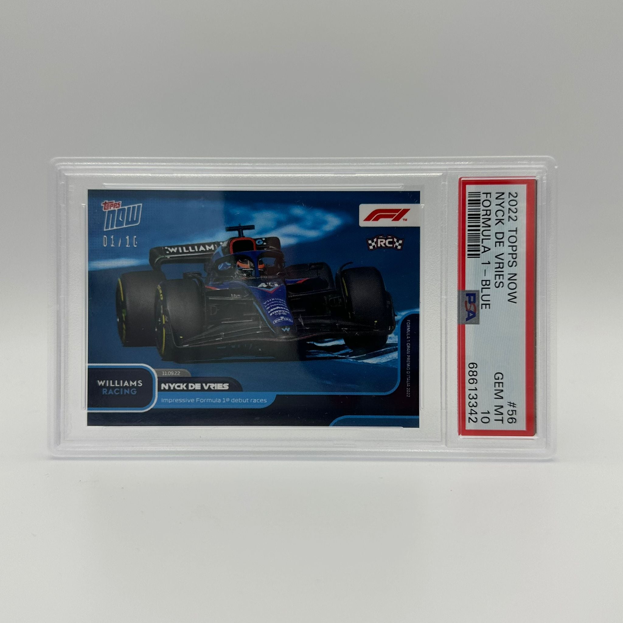 PSA 10 Nyck de Vries 1/10 Formula 1 Debut Rookie Card #056 Blue - Perfect for F1 Collectors & Racing Memorabilia Displays