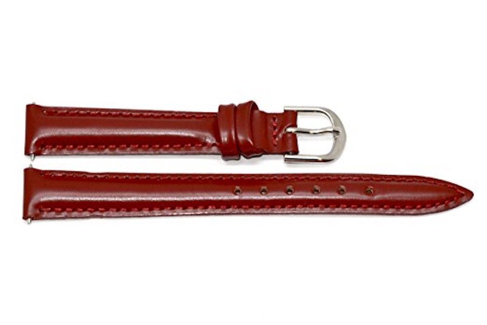 12MM Genuine Leather Smooth Stitched Red Watch Band Strap Replacement for Men & Women - Perfect for Dress Watches, Business Attire & Everyday Wear