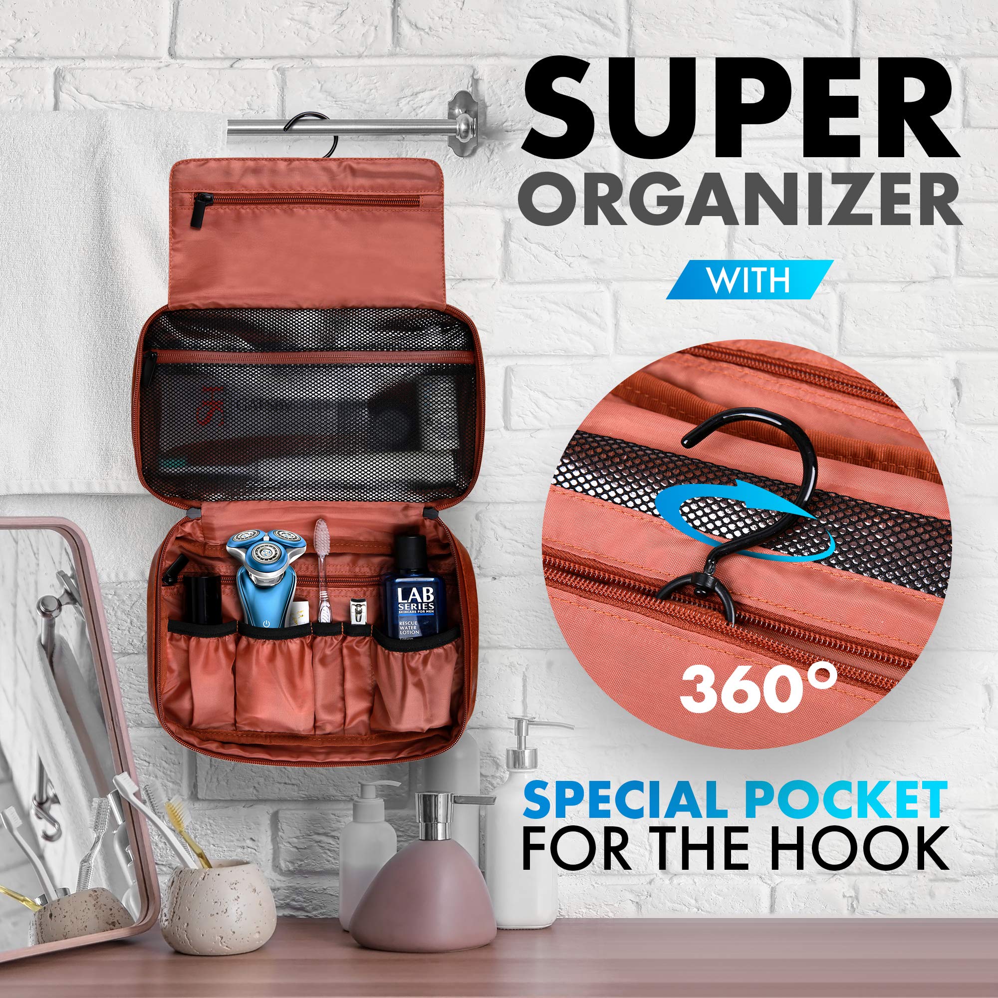 VASCO Water-Resistant Hanging Toiletry Bag for Women & Men - Eco Leather Travel Organizer with Multiple Pockets, Perfect for Camping, Gym & Business Trips