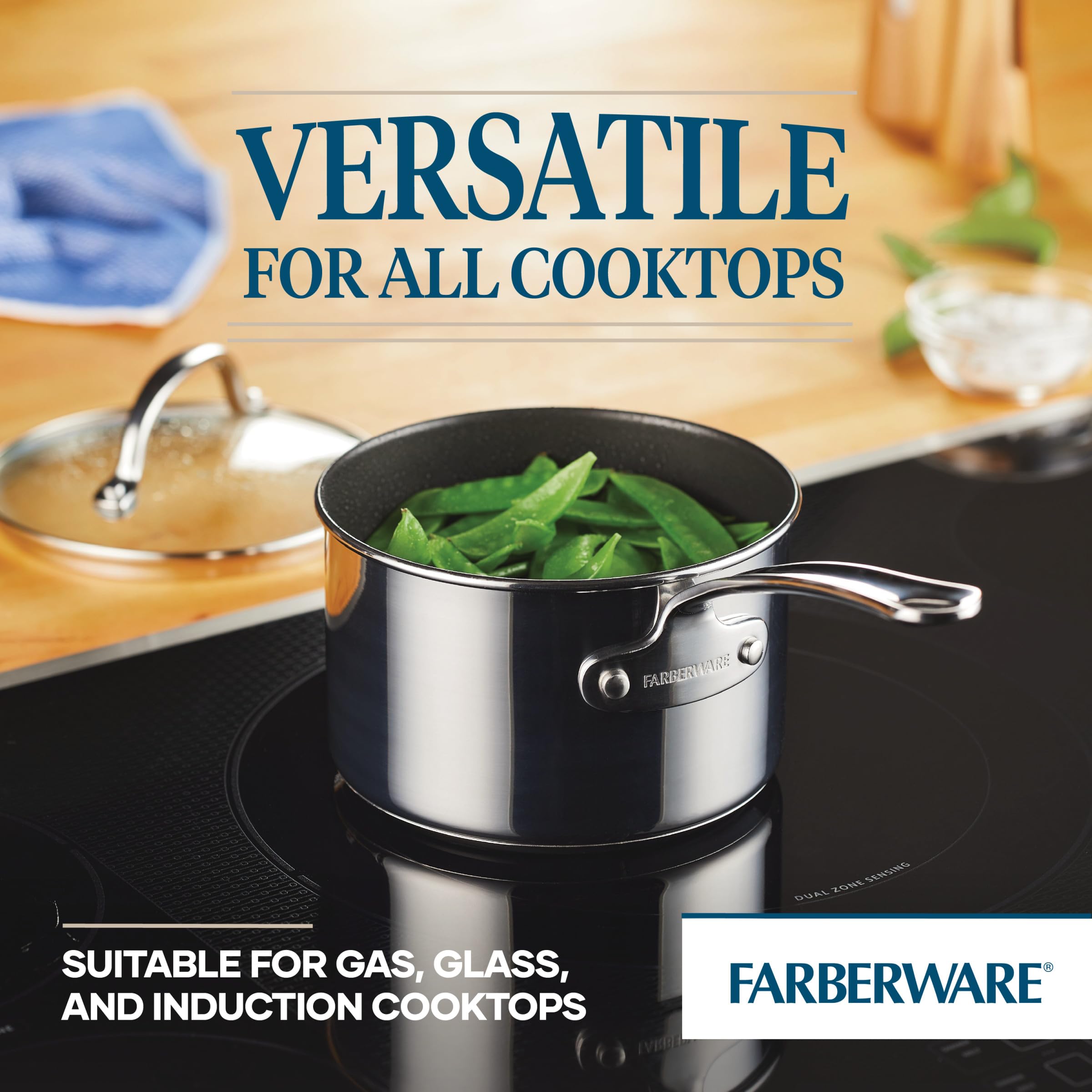 Farberware Millennium 10-Piece Stainless Steel Nonstick Cookware Set - Pots & Pans for Cooking, Frying & Sauteing - Dishwasher Safe Kitchen Essentials for Home Chefs