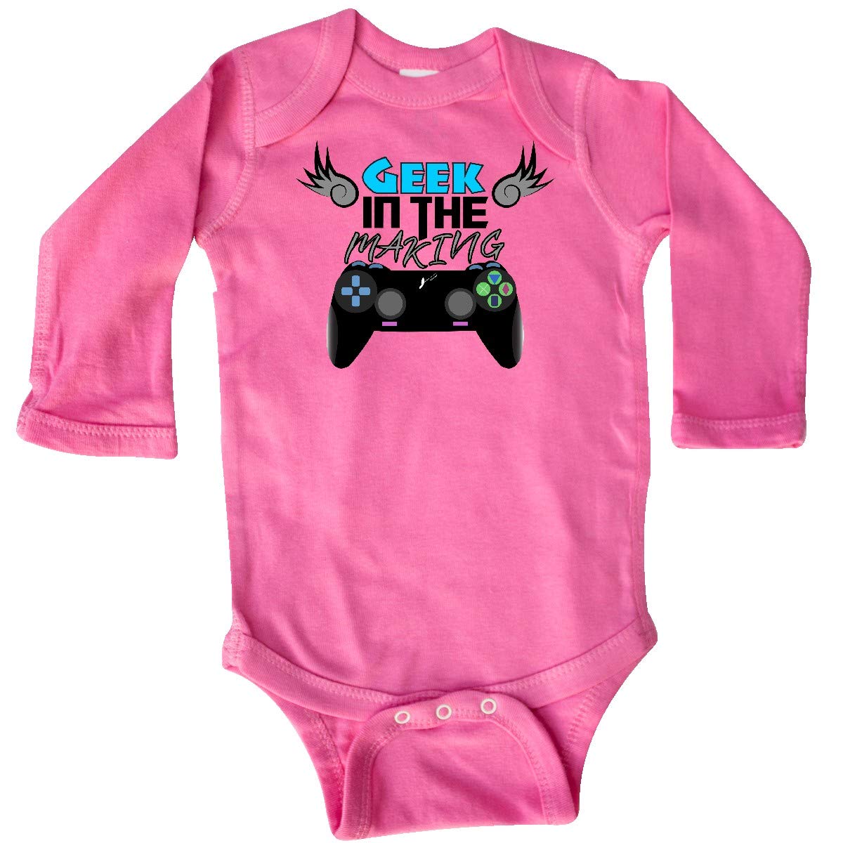 Inktastic Geek in The Making Black Video Game Controller Long Sleeve Baby Bodysuit - Perfect for Gamer Parents & Gaming-Themed Baby Showers