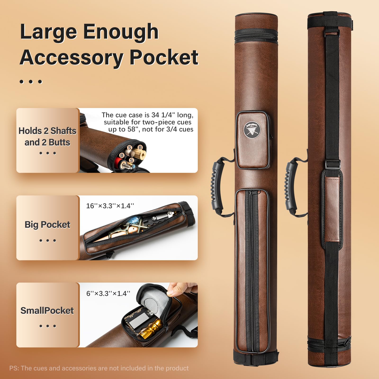 Premium Adhafera 2x2 Hard Pool Cue Case - Durable Faux Leather Billiard Stick Holder for Professional & Home Use - Perfect for Pool Halls, Tournaments & Travel
