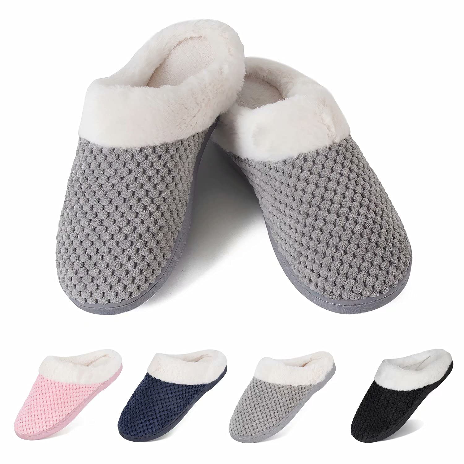 YALOX Women's Memory Foam Slippers - Warm & Comfortable Anti-Slip House Shoes with Cotton Lining for Indoor/Outdoor Use - Perfect for Home, Bedroom, and Relaxation