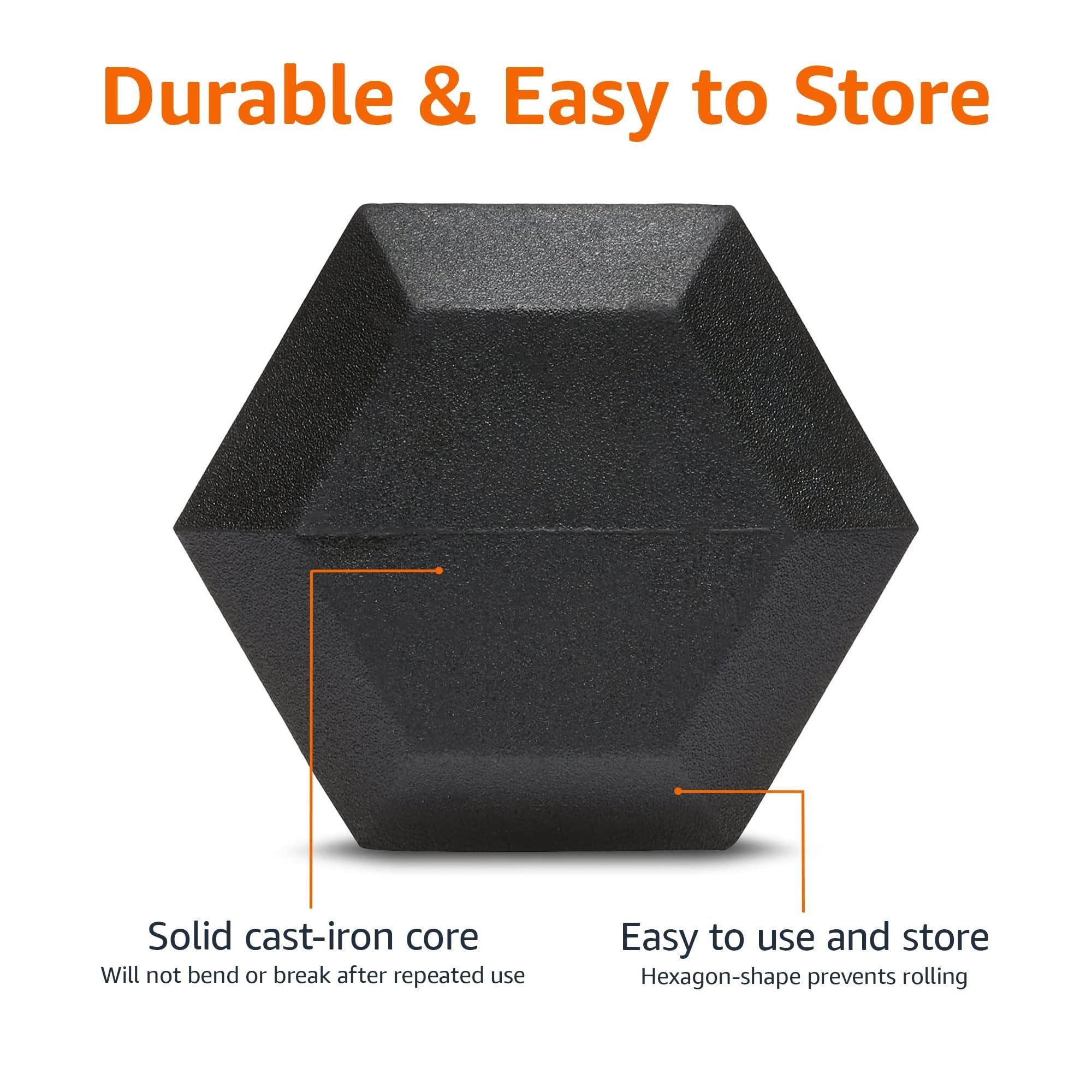 Amazon Basics Rubber Encased Hex Dumbbell (45 lbs) & Cast Iron Kettlebell (25 lbs) - Home Gym Strength Training Equipment for Weightlifting, CrossFit, and Full-Body Workouts