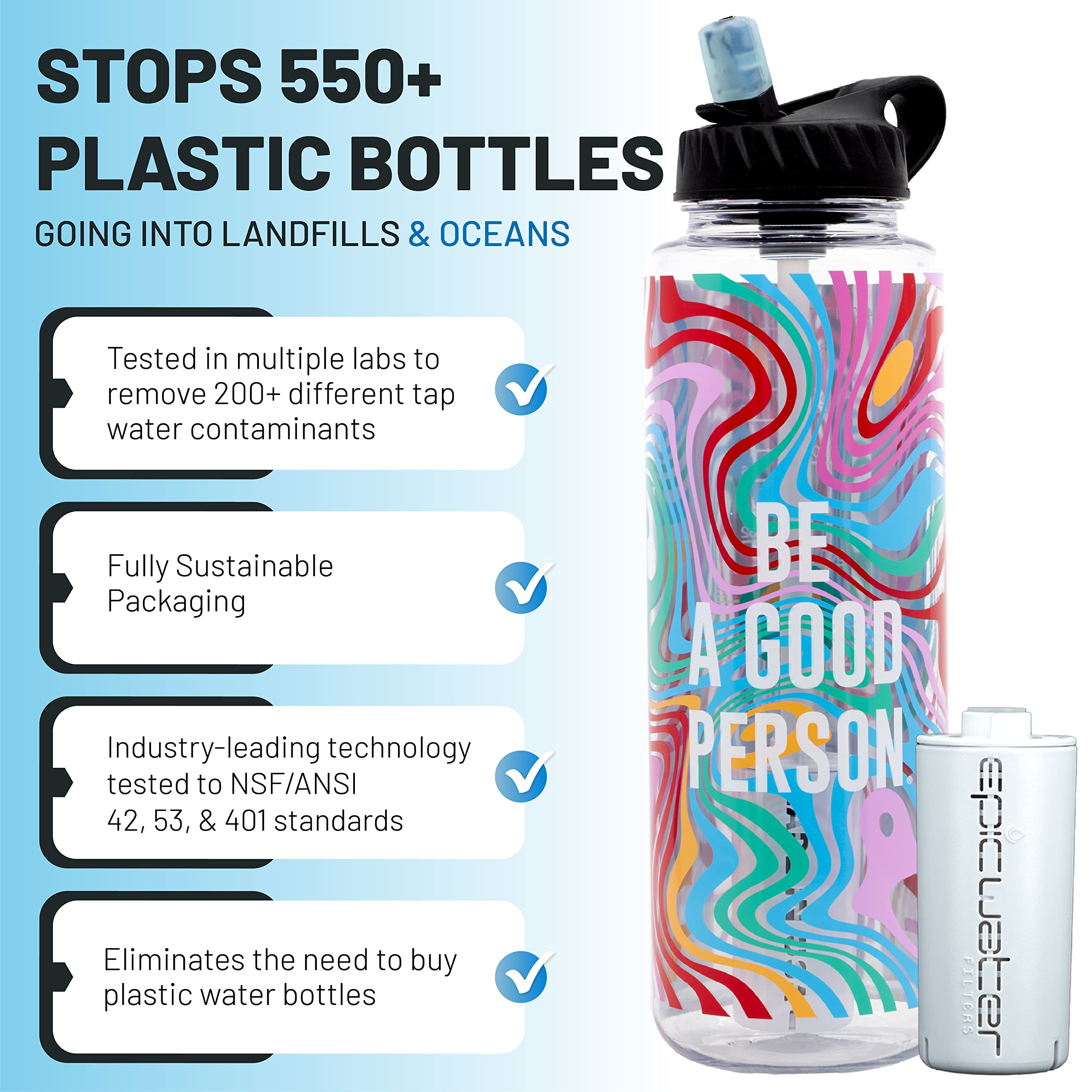 Epic Water Filters Nalgene OG Water Bottle with Built-in Filter - 48oz BPA-Free USA Made Water Bottle Removes 99.99% of Tap Water Contaminants & PFAS - Perfect for Hiking, Camping, Travel and Everyday Hydration