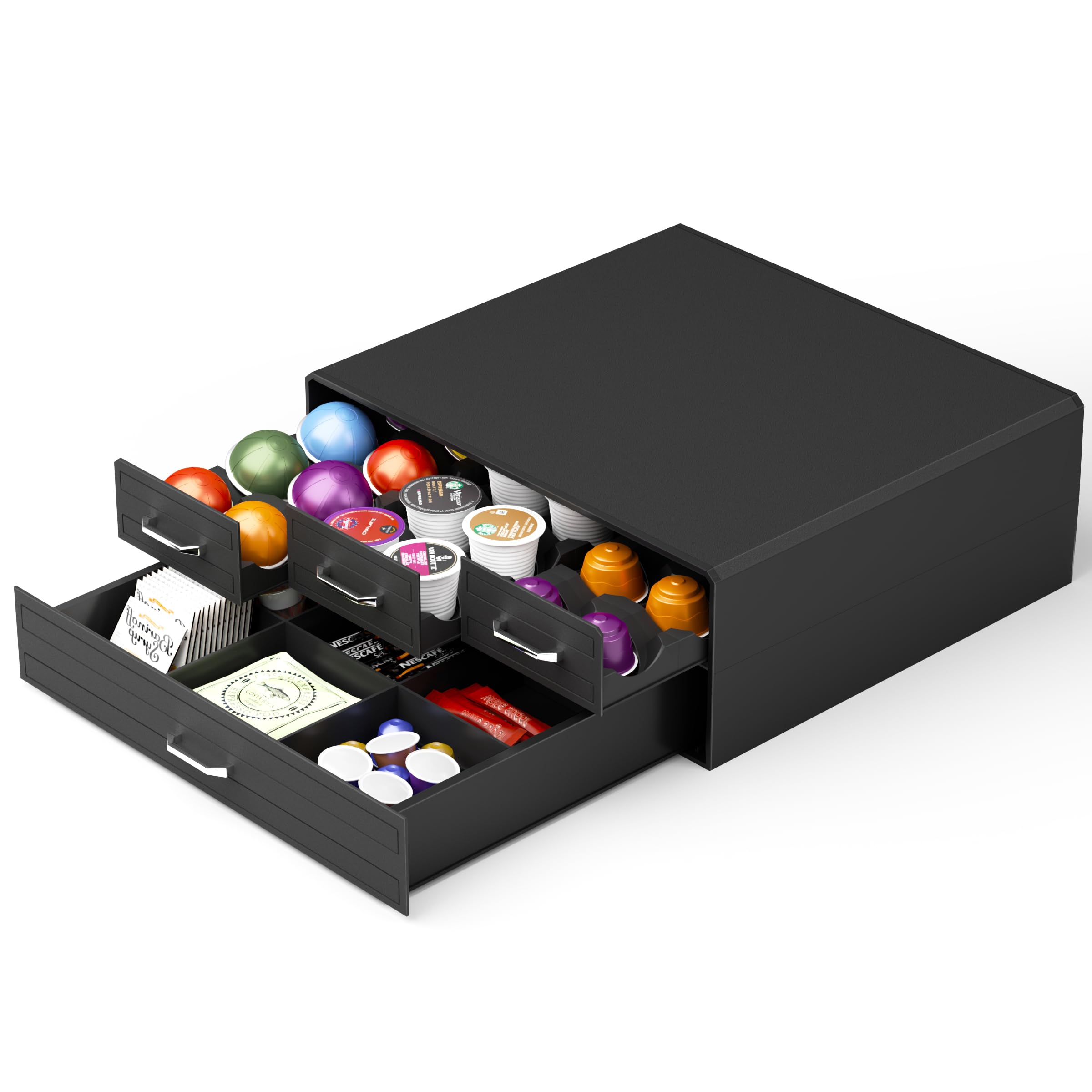 SZQINJI K Cup Holder Drawer - 60/88 Pod Capacity Coffee Pod Organizer | Compatible with Keurig K Cups, Nespresso VertuoLine & OriginalLine | Space-Saving Black Coffee Storage for Kitchen Countertops & Office Break Rooms