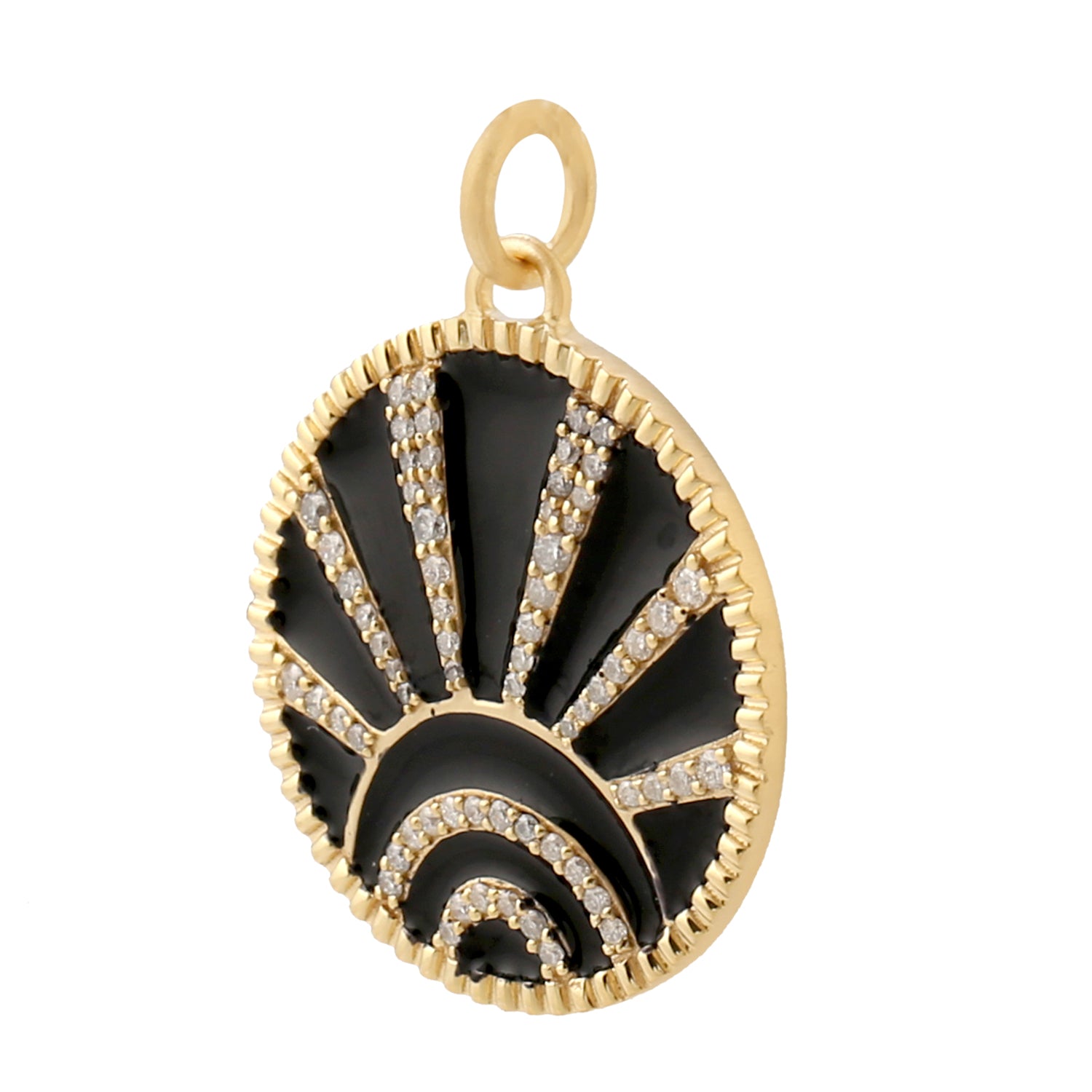 14K Yellow Gold Pave Natural Diamond Sunrise Enamel Charm Pendant Necklace - Elegant Jewelry Gift for Women, Perfect for Valentine's Day, Anniversary & Special Occasions