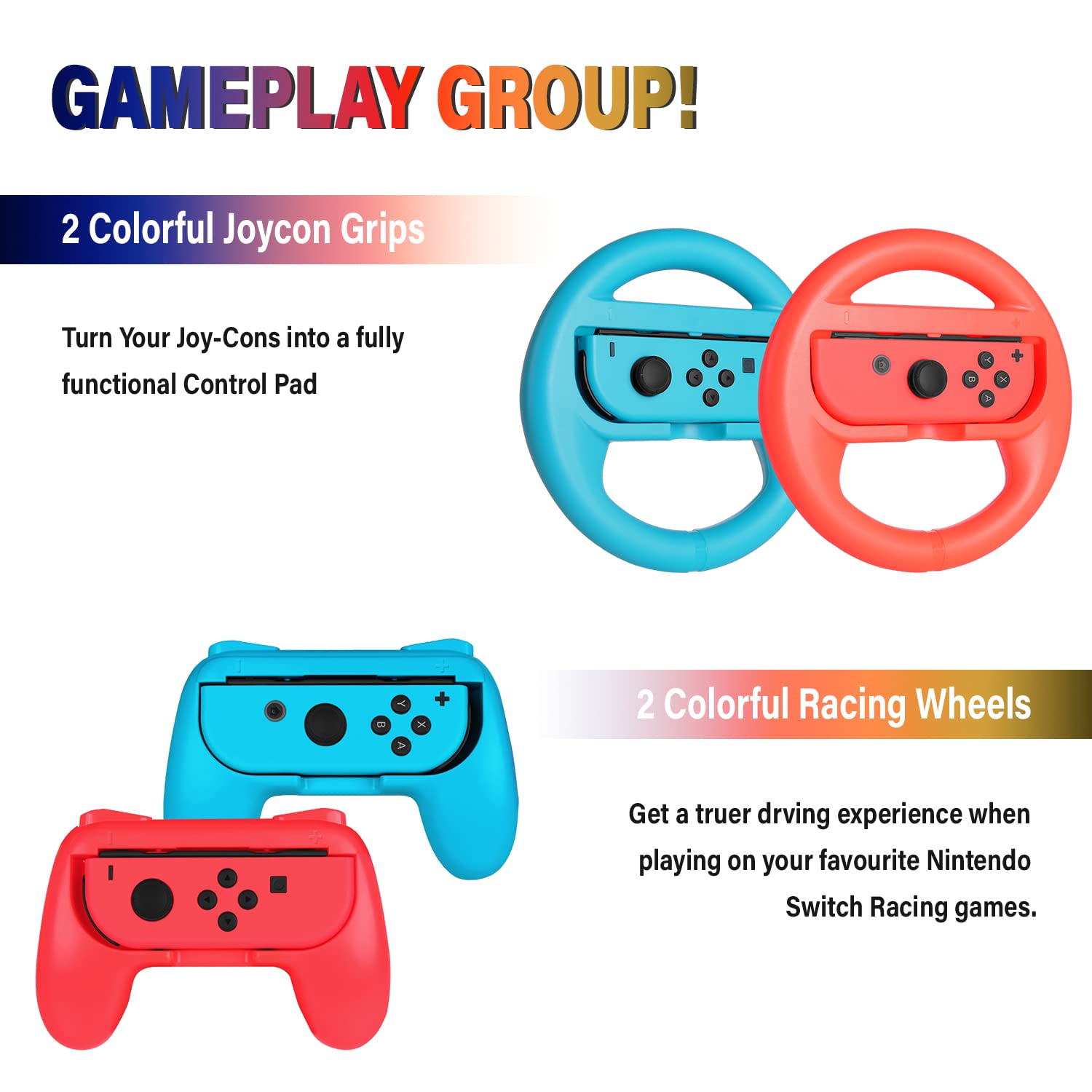 Deruitu 18-in-1 Nintendo Switch Accessories Bundle - Includes Carrying Case, Screen Protector, Playstand, Game Case, Joystick Caps, Charging Dock & Steering Wheel (Red) | Perfect for Travel, Gaming Parties & Home Entertainment