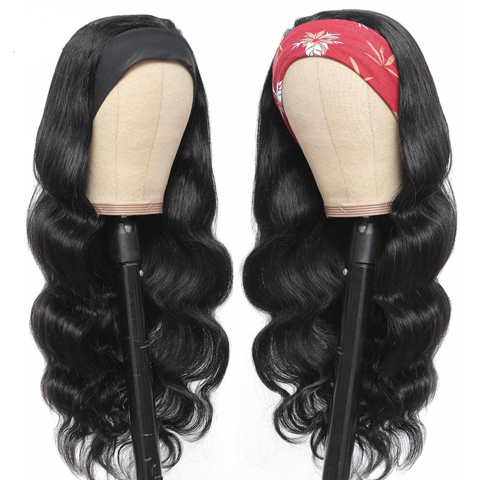 26 Inch Long Black Curly Synthetic Headband Wig for Women - 180% Density Glueless Half Wig with Body Wave - Perfect for Daily Wear, Cosplay & Protective Styling