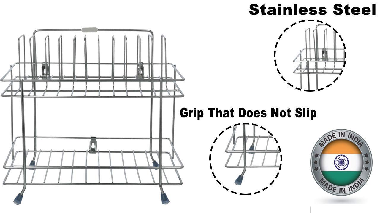 Premium 2-Tier Stainless Steel Chrome Plated Plate & Bowl Stand - Kitchen Utensil Organizer with Wall Mount or Countertop Options - Space Saving Dish Rack for Home Kitchen Organization - Perfect for Small Kitchens, Dining Rooms, and Restaurants
