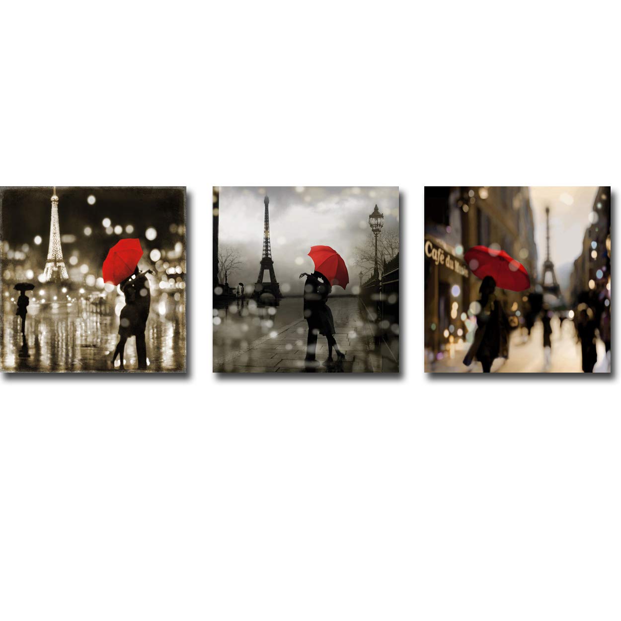 Kate Carrigan 3-Piece Premium Gallery-Wrapped Canvas Giclee Art Set - A Paris Kiss, A Paris Romance, A Paris Stroll (18x18 Inches Each, Ready to Hang) - Perfect for Living Room, Bedroom, or Office Wall Decor