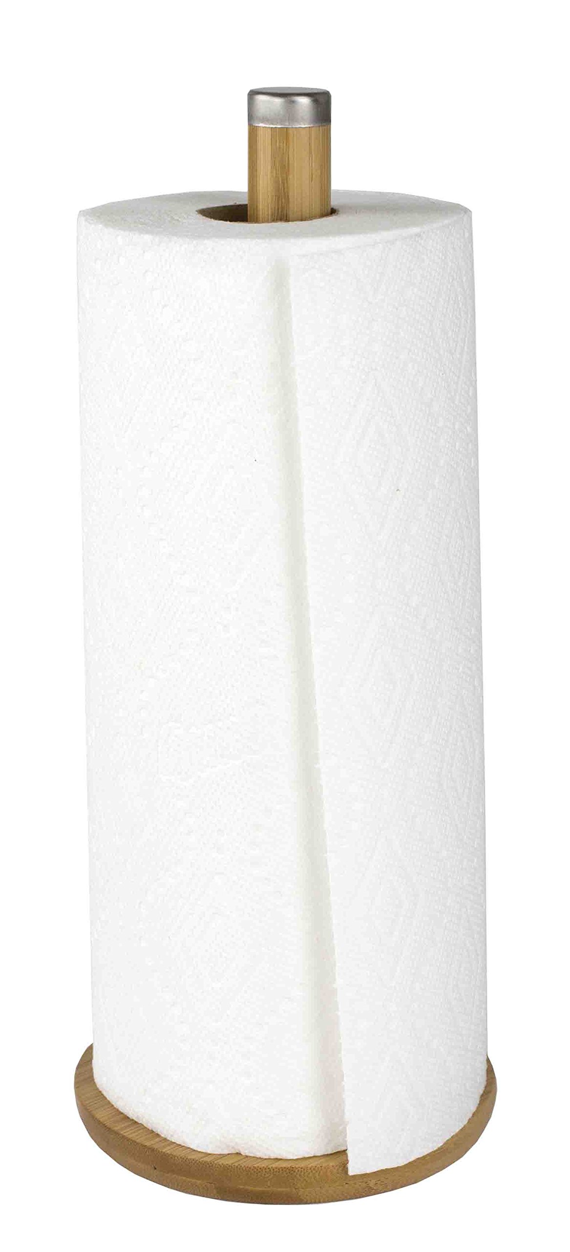 Premium Bamboo & Stainless Steel Paper Towel Holder - Natural Finish | Space-Saving Kitchen Organizer for Countertops, Pantry & RV Use