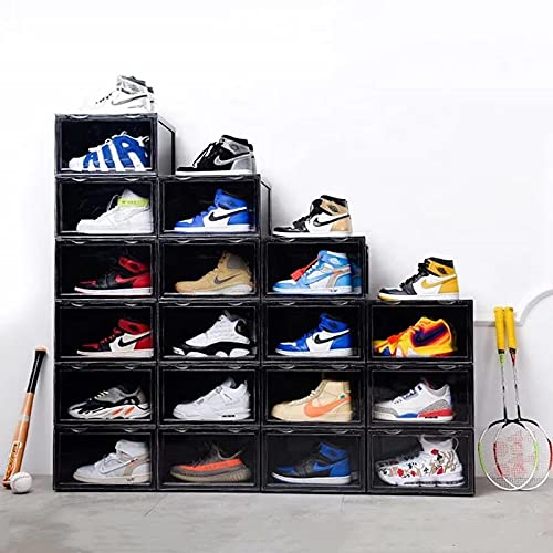 EZB - Magnetic Shoe Storage Box Drop Side/Front Sneaker Case Stackable Container XL (Obsidian Black, 5 Pack) - Perfect for Organizing Closet, Displaying Sneaker Collection, and Space-Saving Shoe Storage Solutions